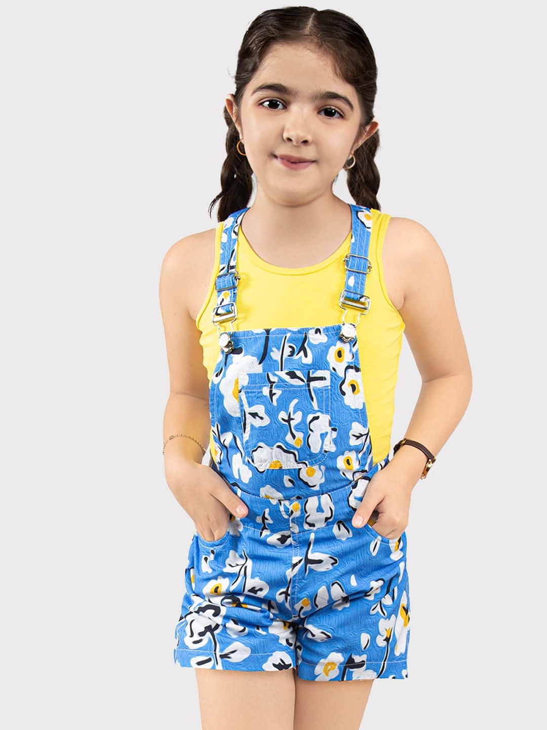 

BAESD Girls Floral Printed Dungaree With T-shirt, Blue