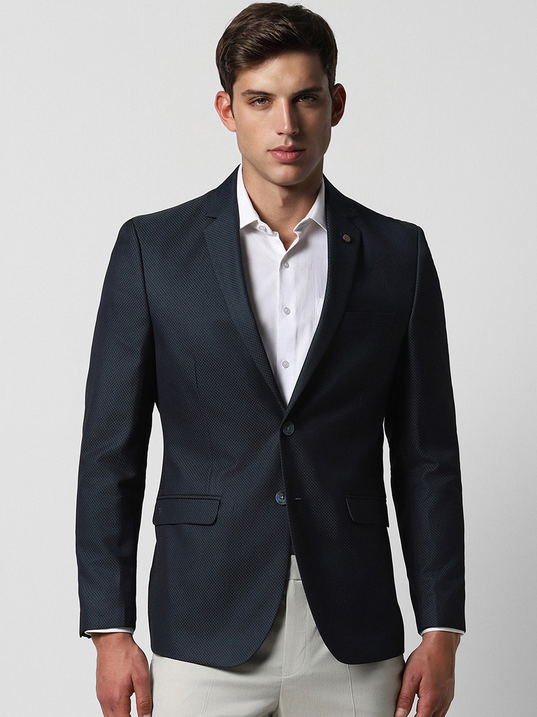 

Van Heusen Self Design Slim-Fit Single-Breasted Blazer, Navy blue