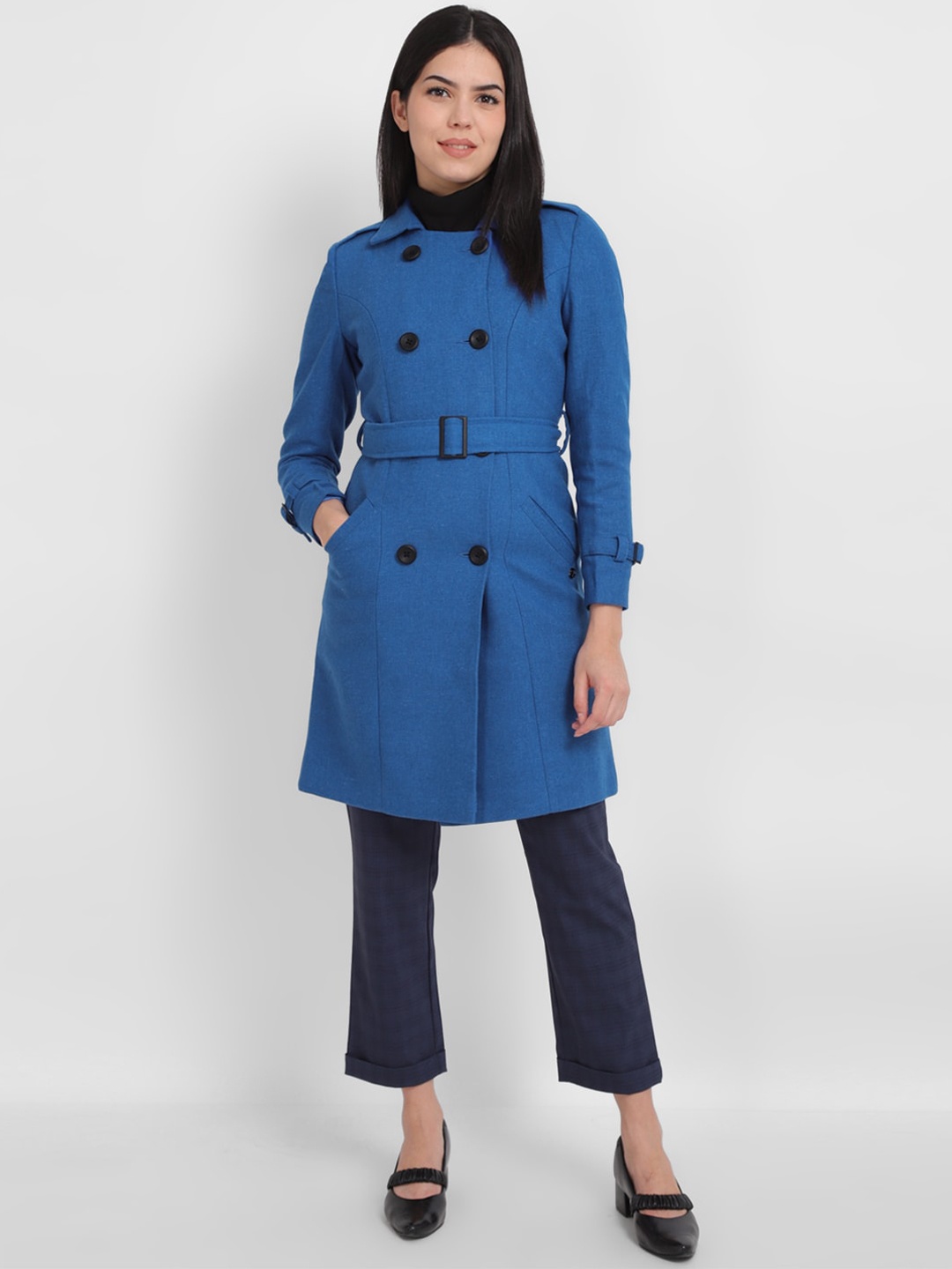 

Allen Solly Woman Women Checked Longline Duster Jacket, Blue