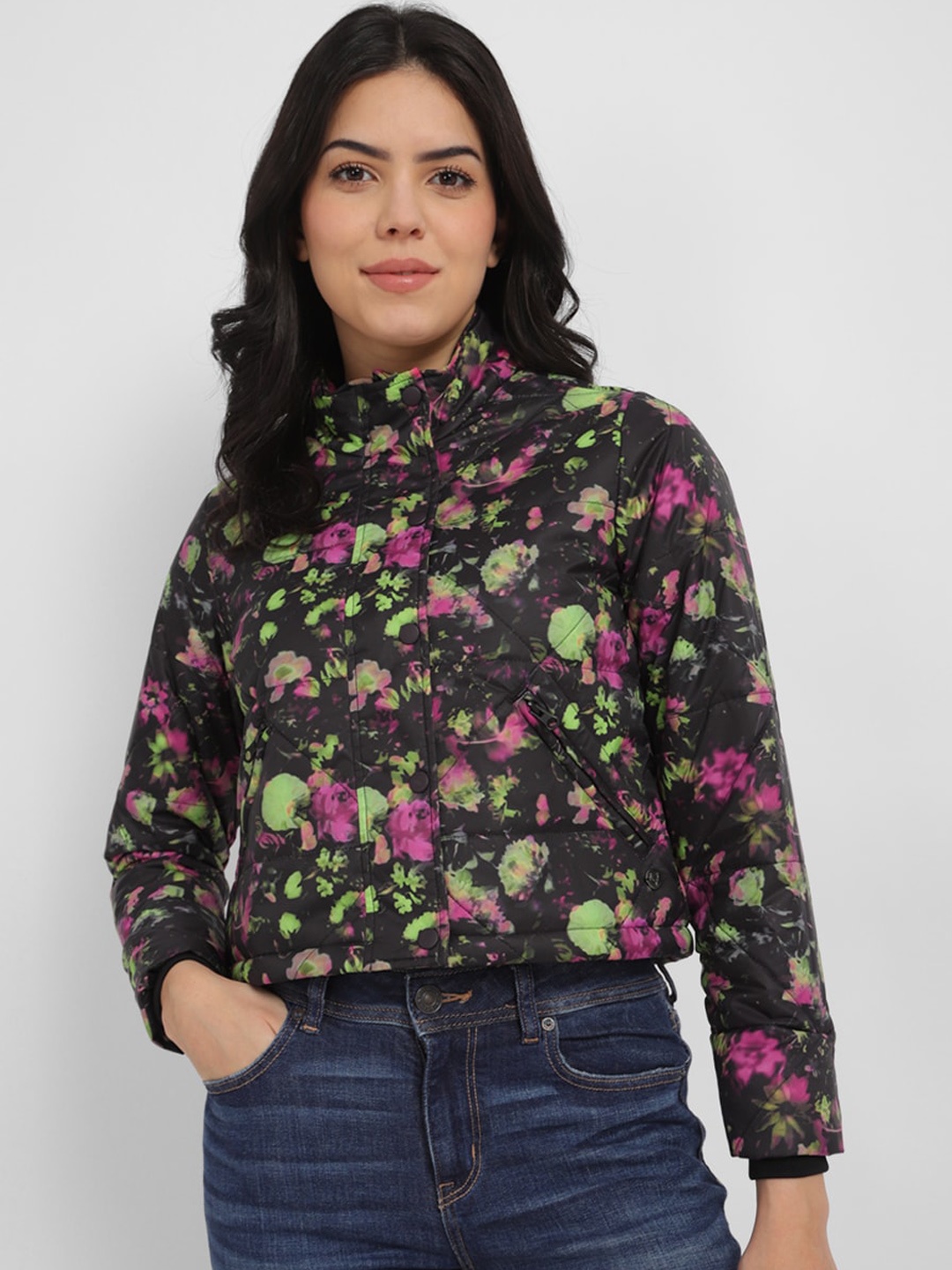 

Allen Solly Woman Women Floral Crop Padded Jacket, Black