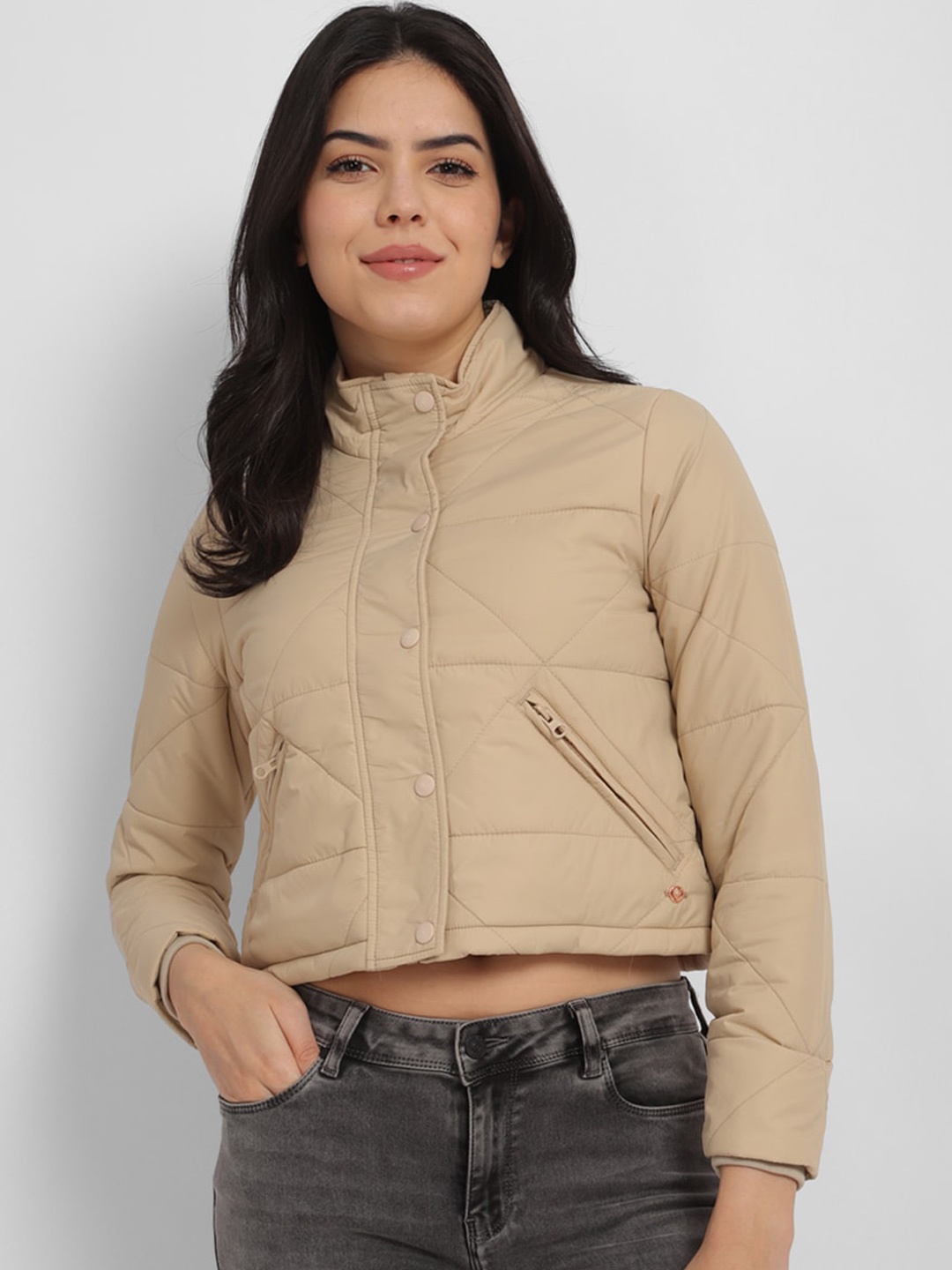 

Allen Solly Woman Women Crop Puffer Jacket, Beige