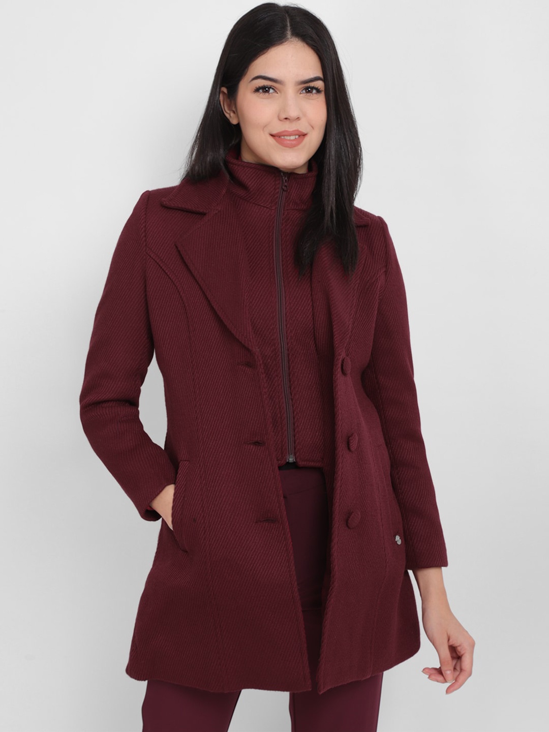 

Allen Solly Woman Women Checked Longline Tailored Jacket, Maroon