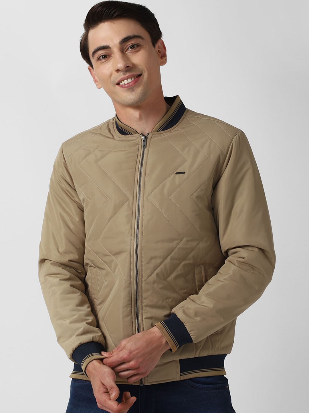 

PETER ENGLAND UNIVERSITY Men Bomber with Patchwork Jacket, Beige