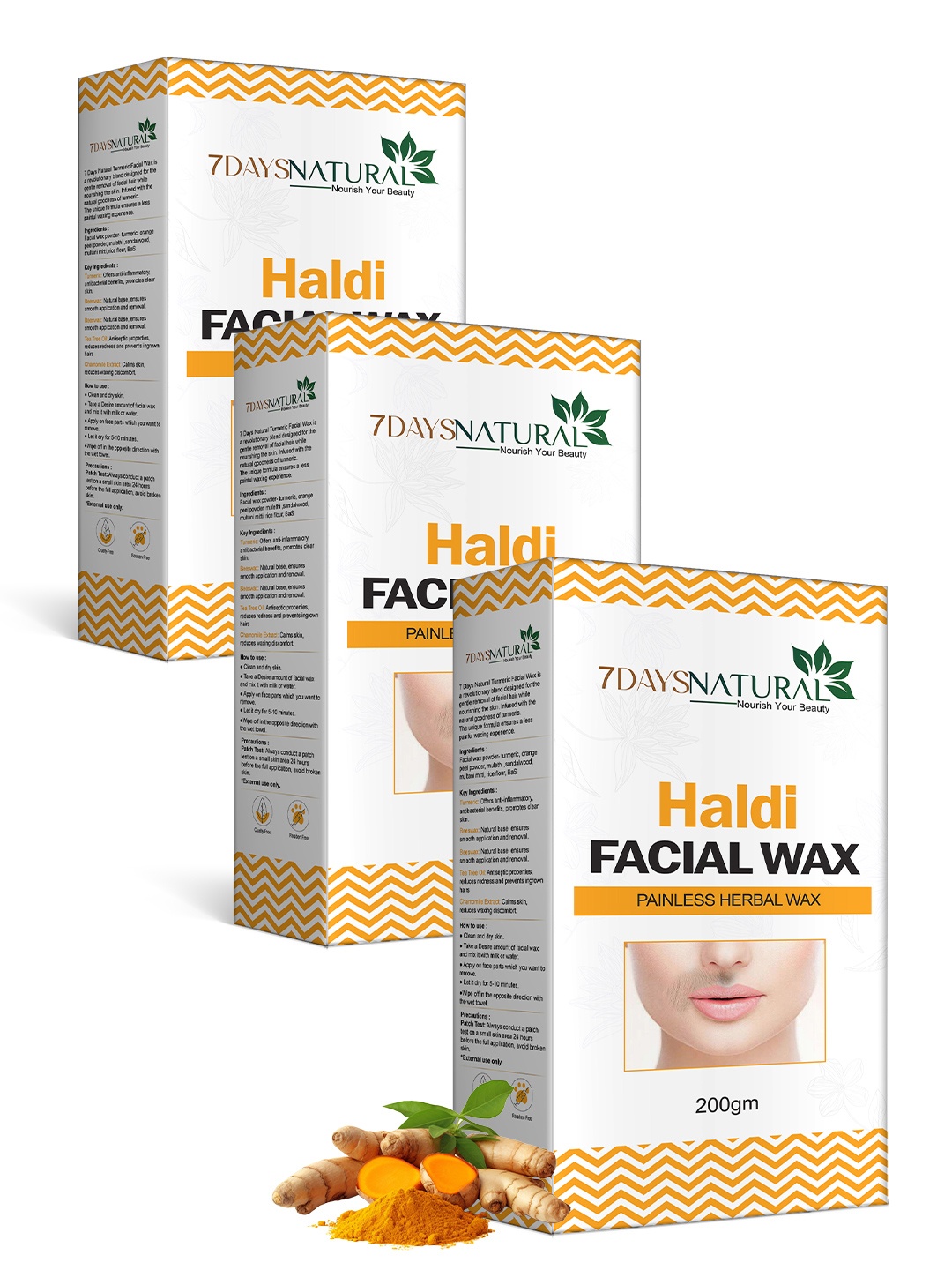 

7 DAYS Natural Set Of 3 Haldi Facial Wax Powder - 200g Each, Yellow