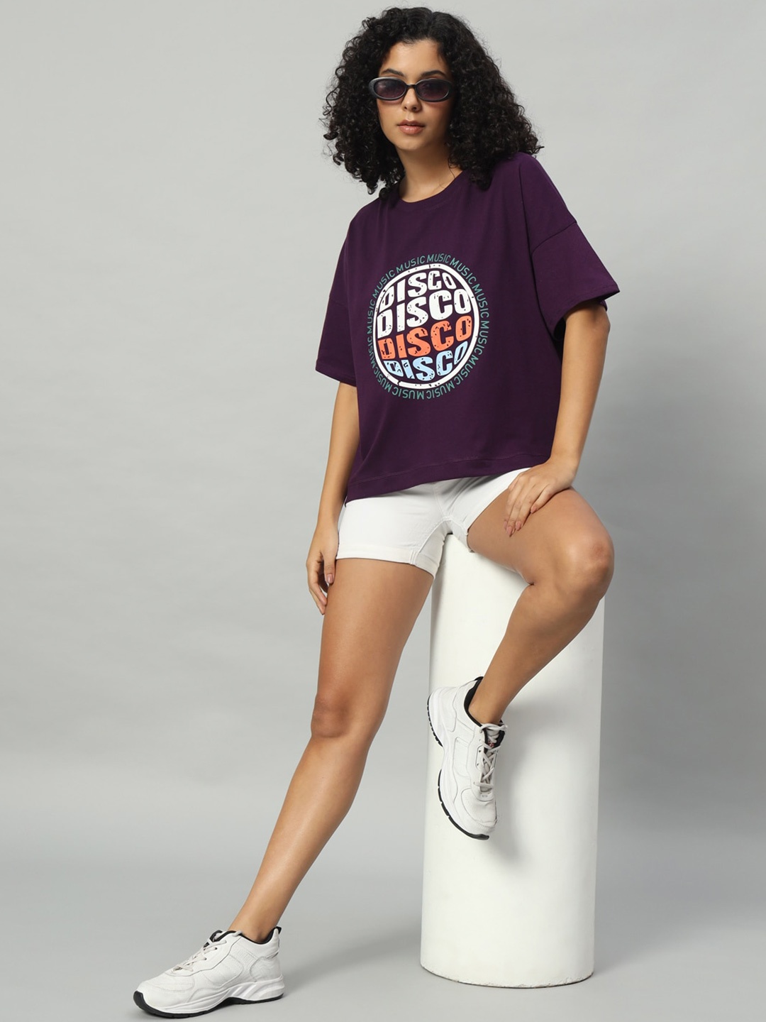 

Funday Fashion Women Typography Printed Hooded Applique T-shirt, Purple