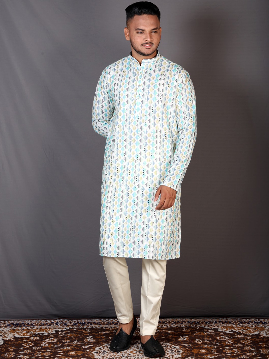 

KAFNII Men Ethnic Motifs Printed Thread Work Kurta, Multi