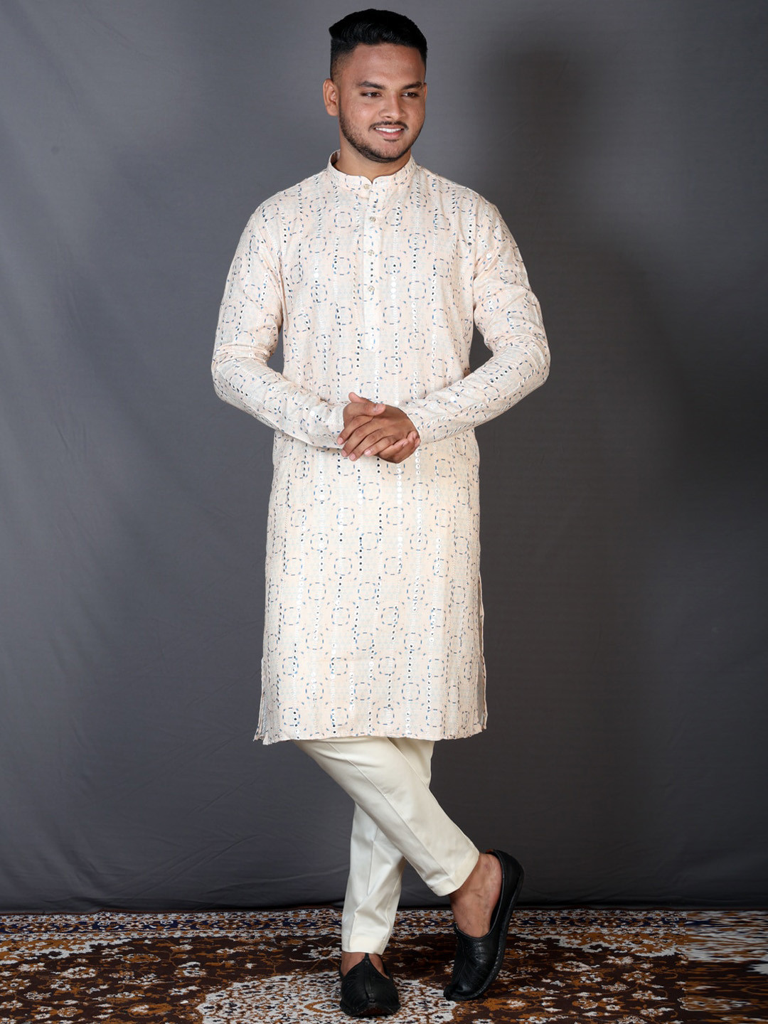 

KAFNII Men Ethnic Motifs Thread Work Kurta, Multi