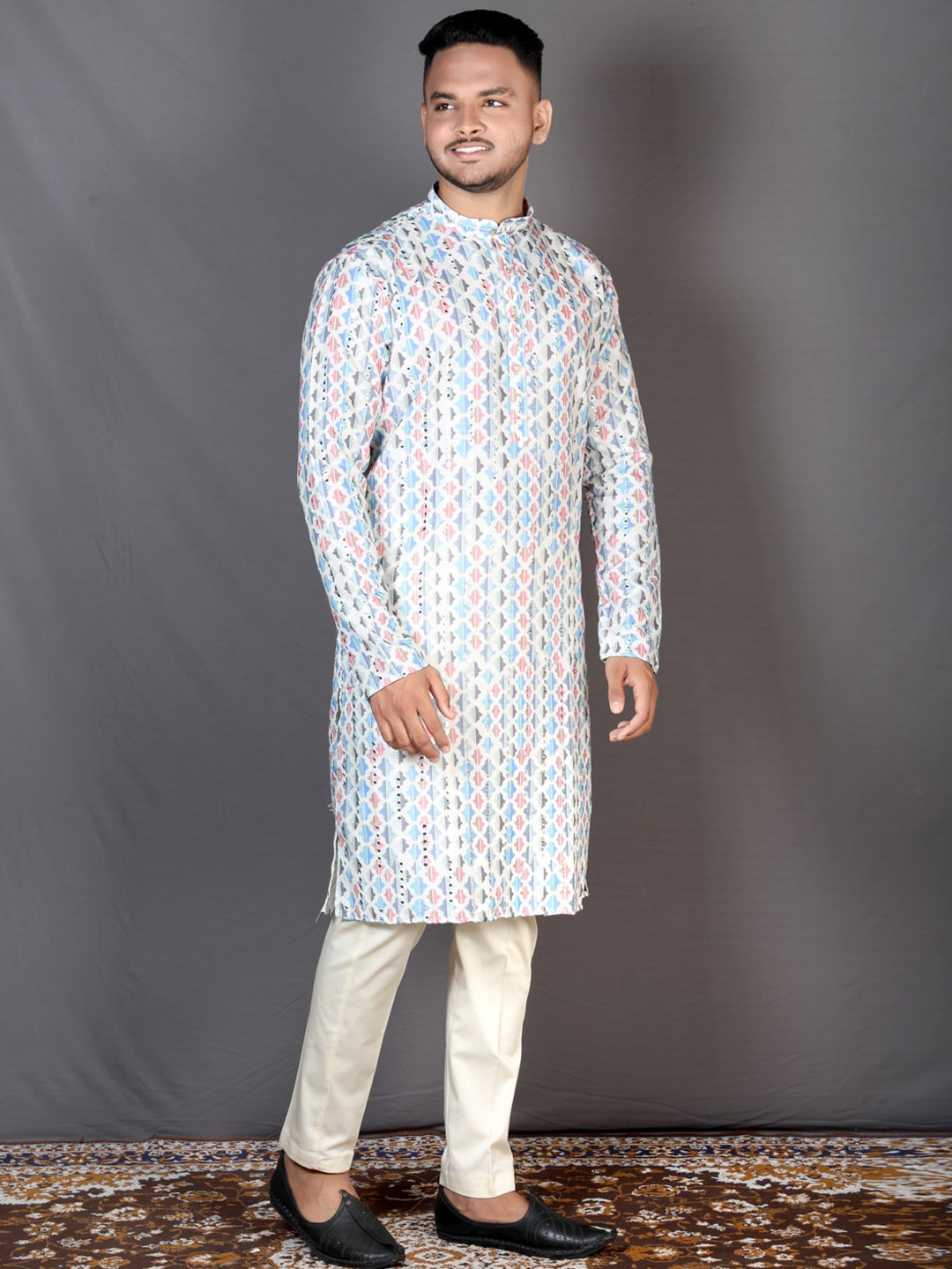 

KAFNII Men Floral Kurta, Multi