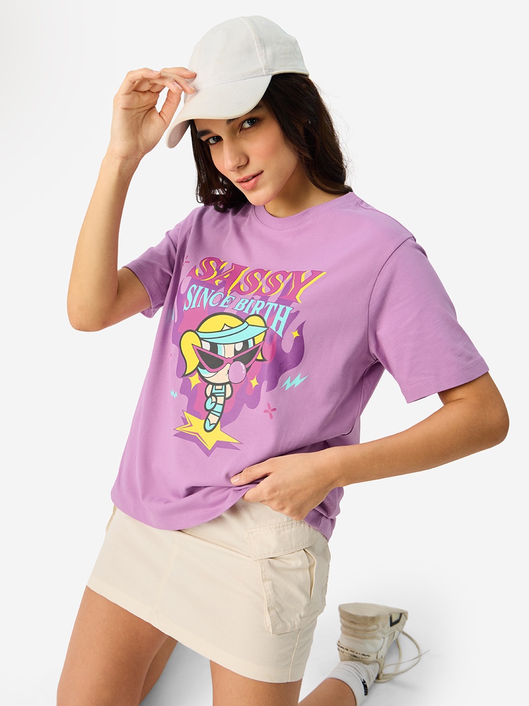 

The Souled Store Purple Powerpuff Girls Printed Cotton T-shirt