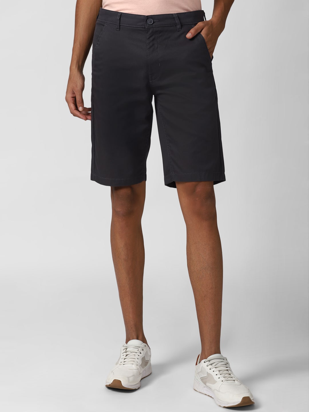

PETER ENGLAND UNIVERSITY Men Solid Shorts With Button Closure, Black