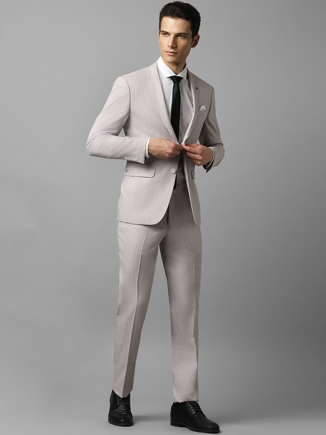 

Louis Philippe Self Design Slim-Fit Single-Breasted Two-Piece Formal Suit, Grey