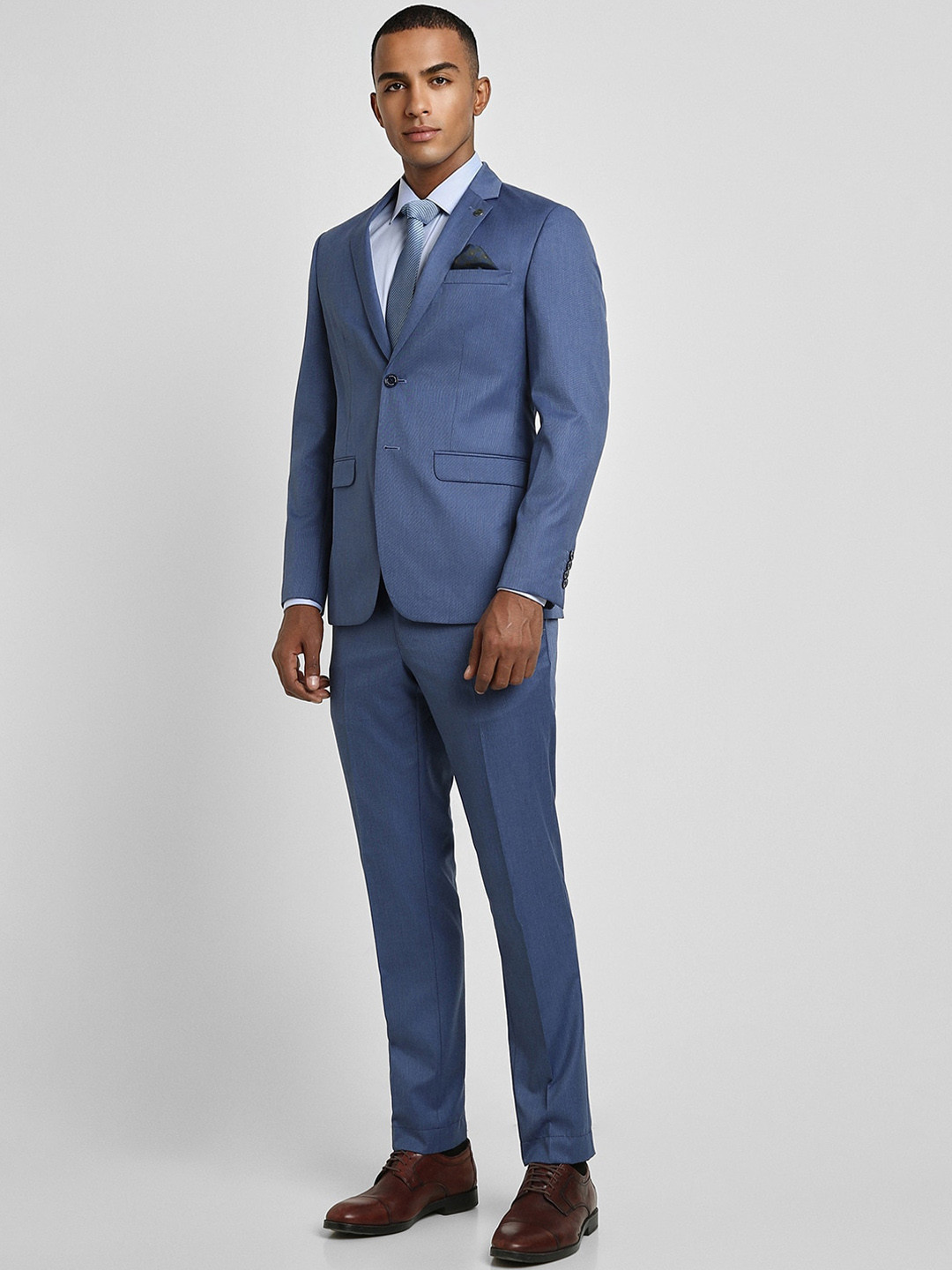 

Peter England Elite Self Design Slim-Fit Single-Breasted Two-Piece Formal Suit, Blue