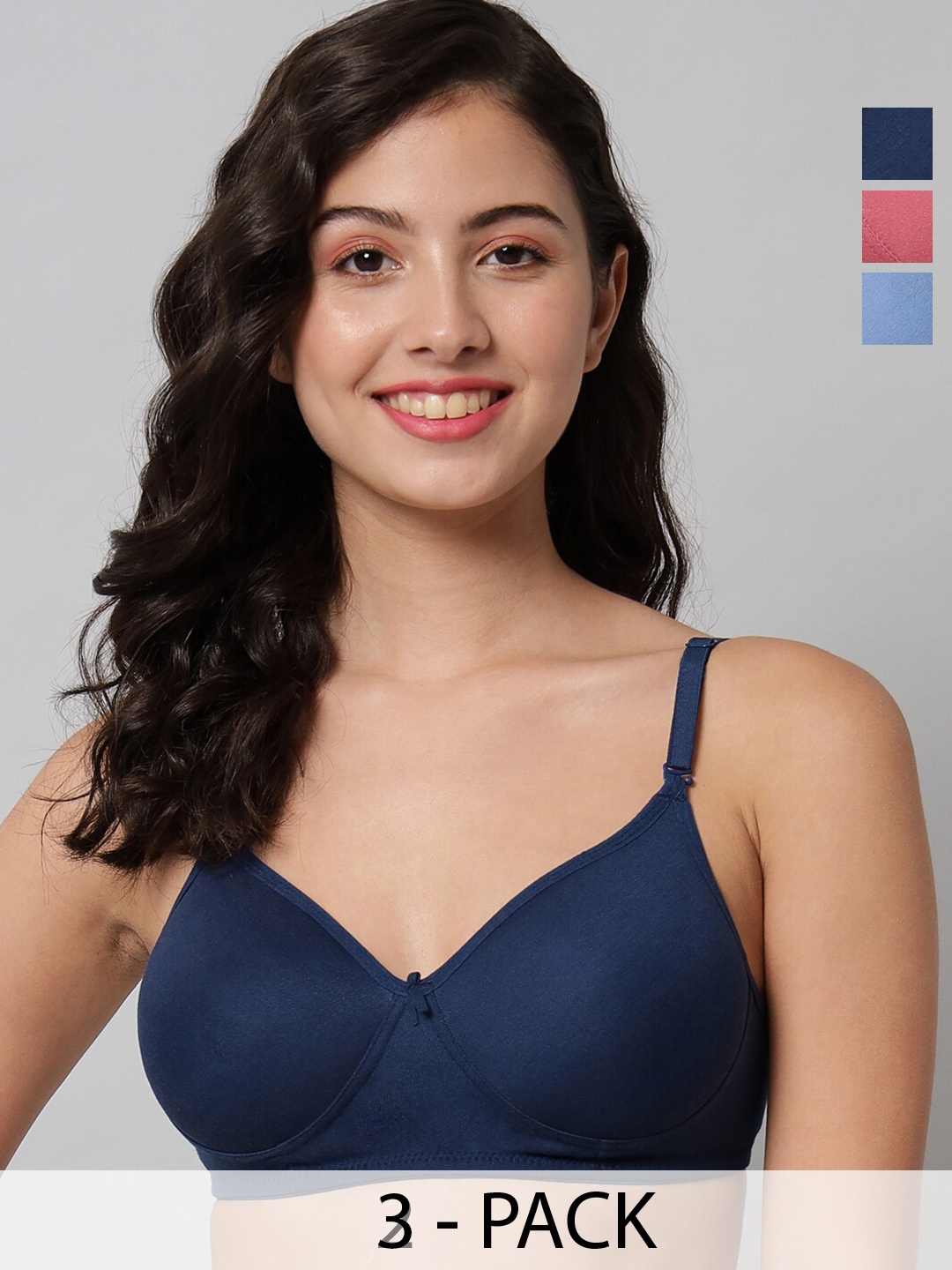 

Extoes Pack Of 3 Full Coverage Lightly Padded Cotton T-shirt Bra- All Day Comfort, Blue