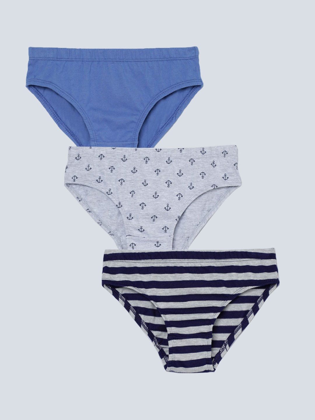 

Charm n Cherish Boys Pack Of 3 Printed Pure Cotton Basic Briefs REBWBRI48, Blue