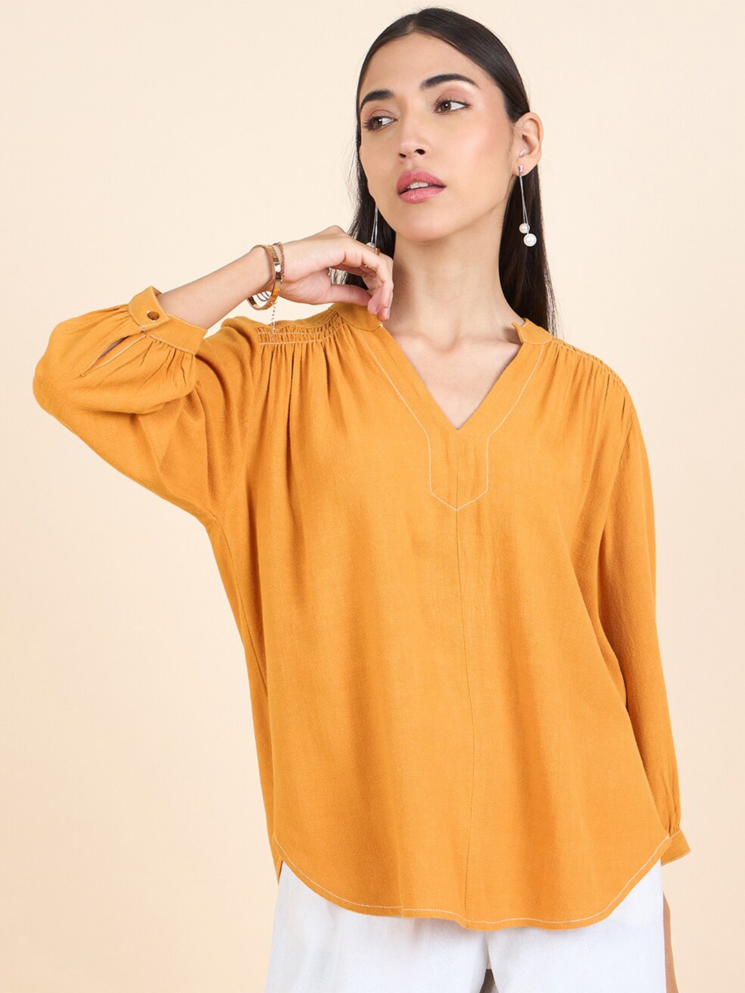 

Gipsy Linen Mandarin Collar Tunic, Orange