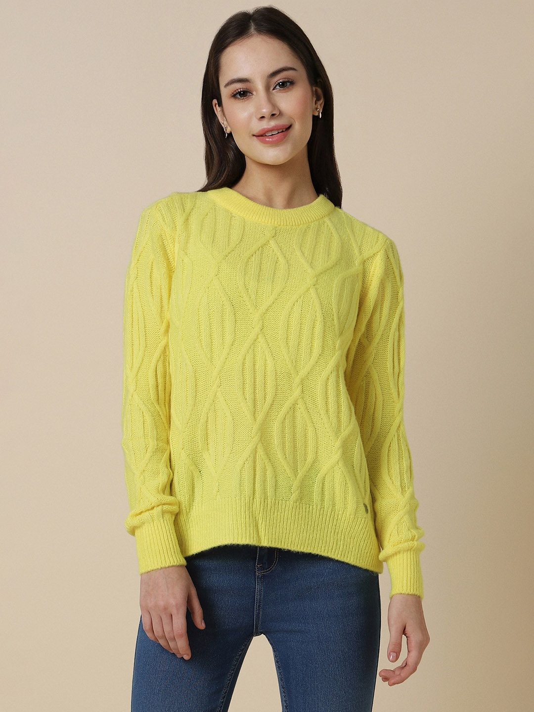 

Allen Solly Woman Women Cable Knit Pullover, Yellow