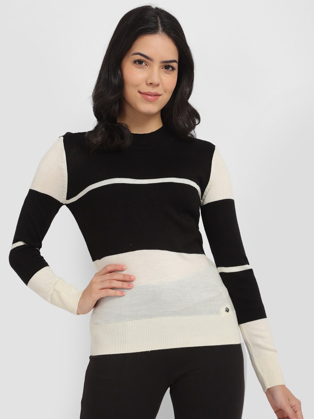 

Allen Solly Woman Colourblocked Pure Acrylic Pullover, Black