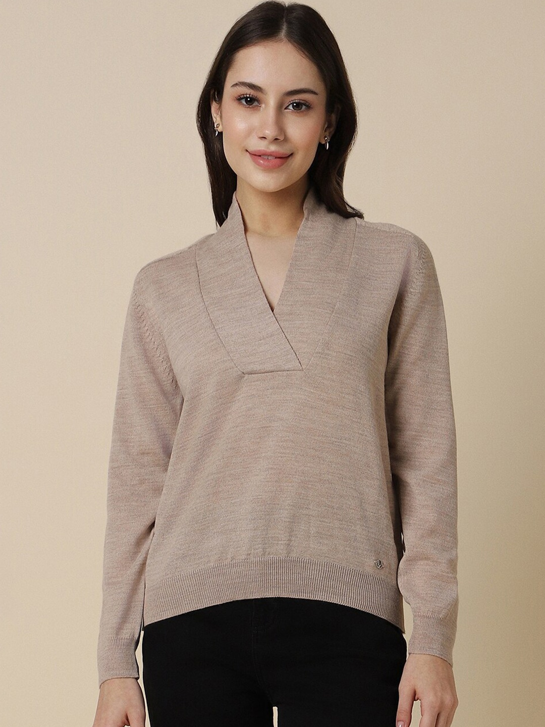 

Allen Solly Woman V-Neck Long Sleeves Pullover Sweater, Beige