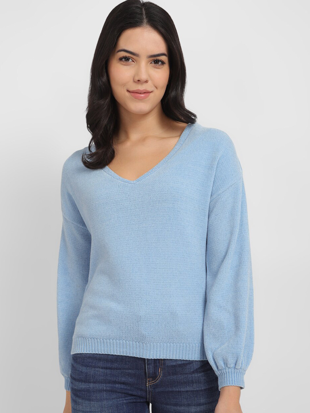 

Allen Solly Woman V-Neck Pure Acrylic Pullover Sweater, Blue