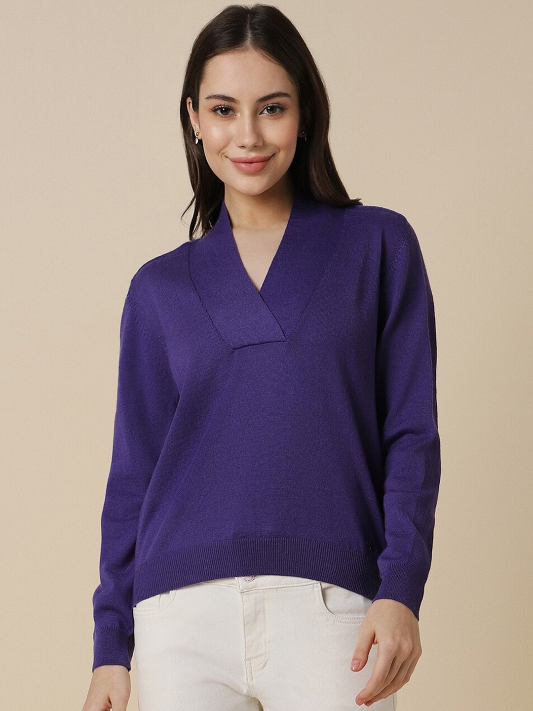 

Allen Solly Woman V-Neck Long Sleeves Pullover, Purple