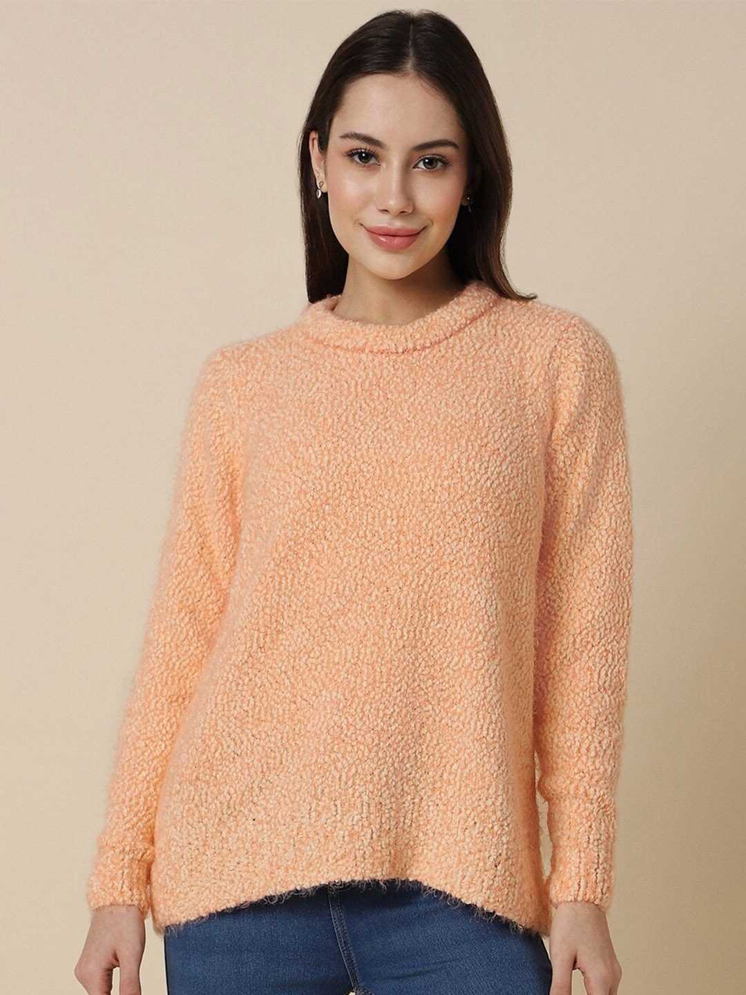 

Allen Solly Woman Ribbed Pure Acrylic Pullover Sweater, Peach