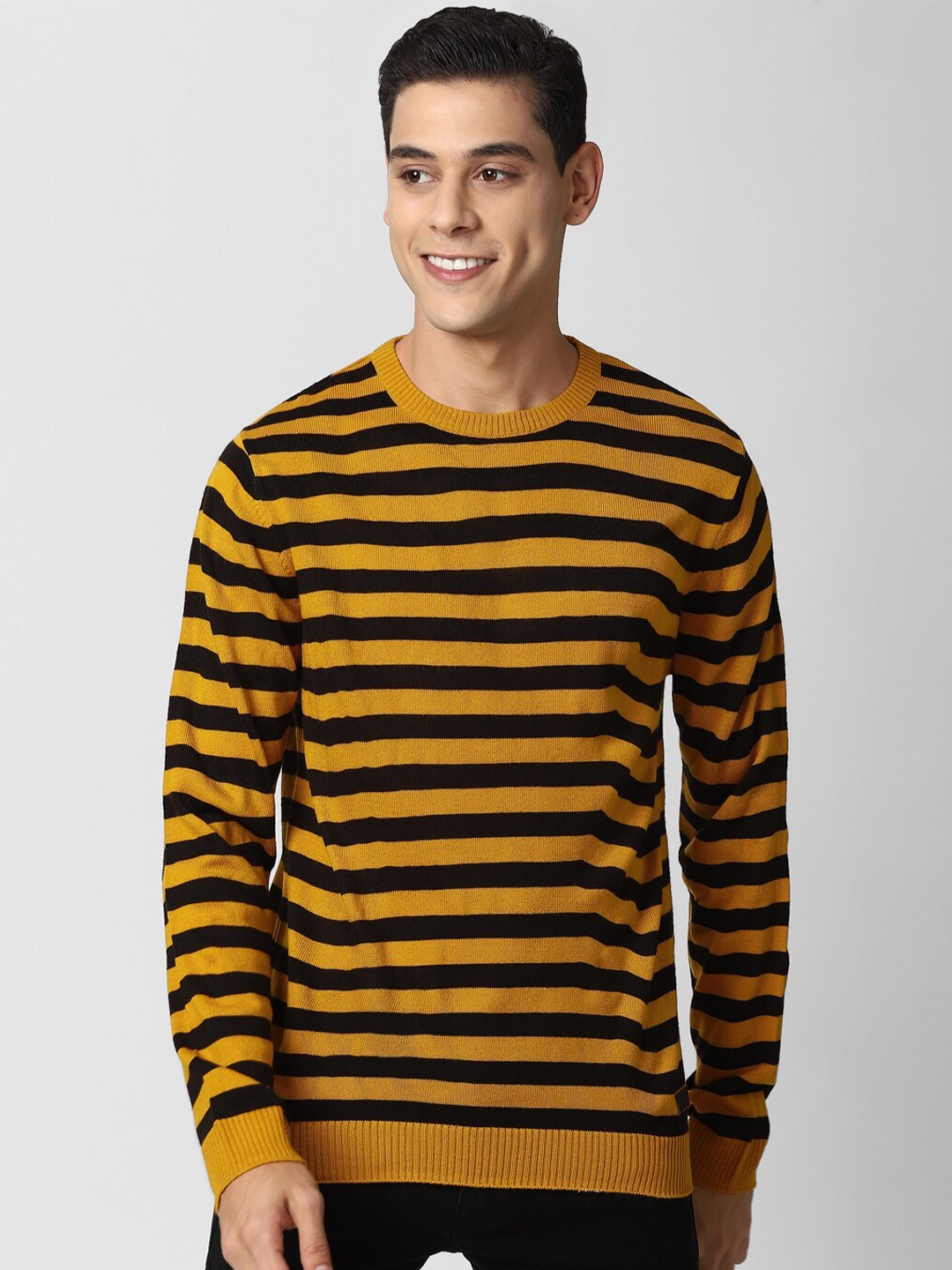 

Peter England Casuals Striped Pure Cotton Pullover Sweater, Yellow
