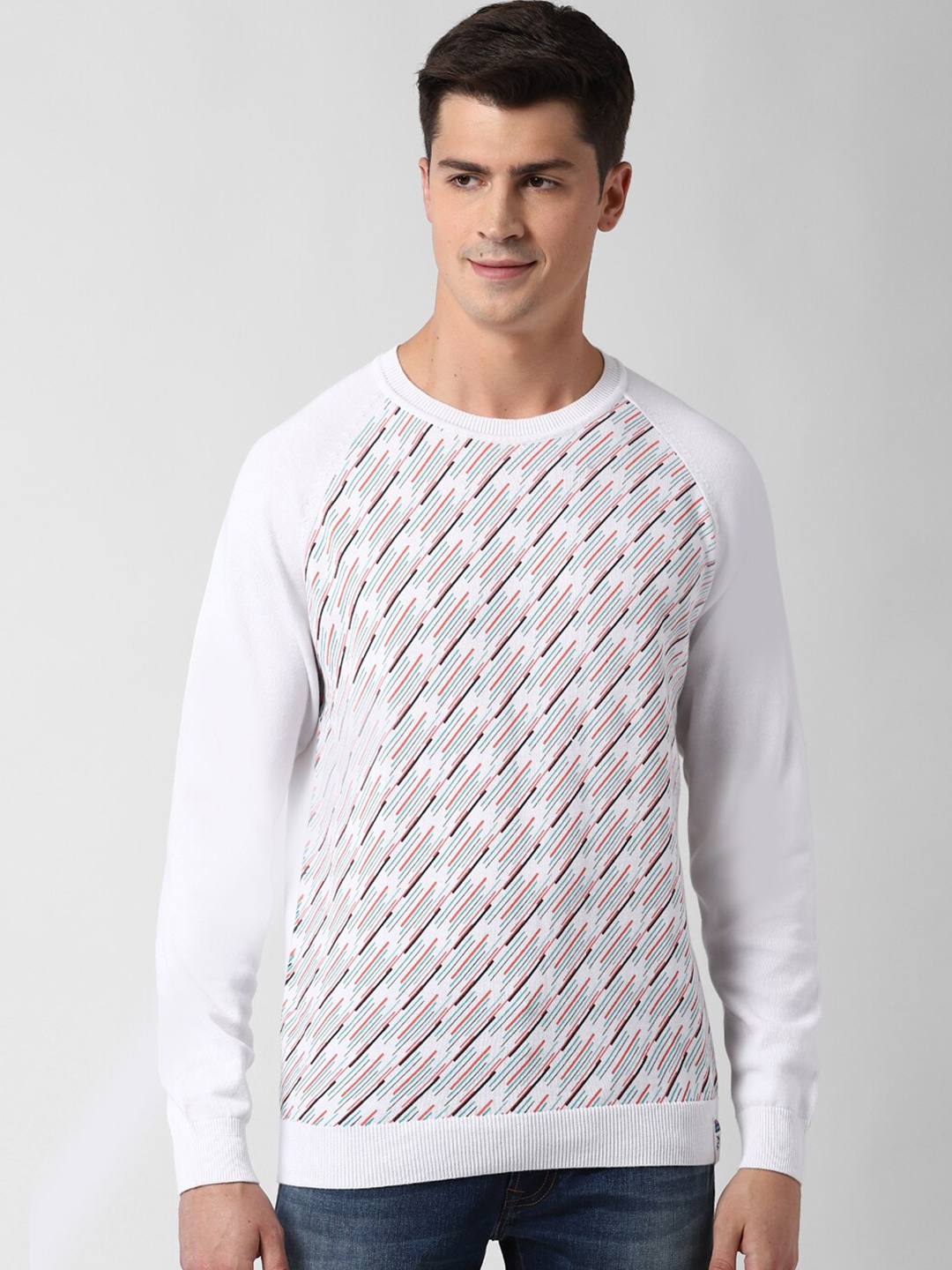 

Peter England Casuals Geometric Printed Pure Cotton Pullover Sweater, White