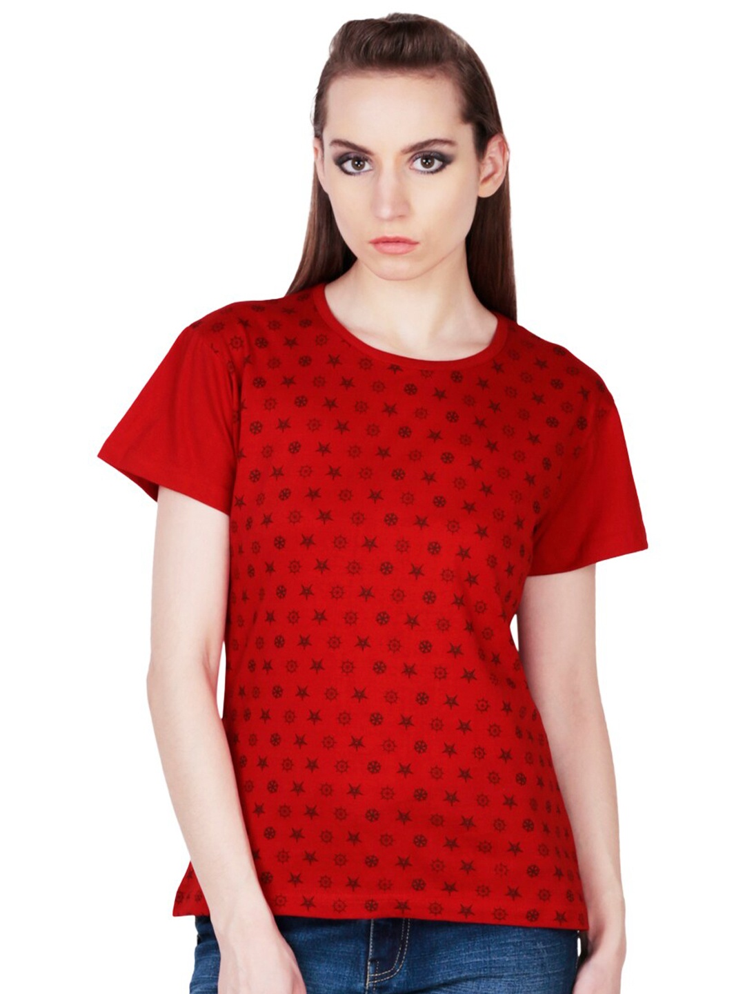 

Fashionable Print Cotton Top, Red