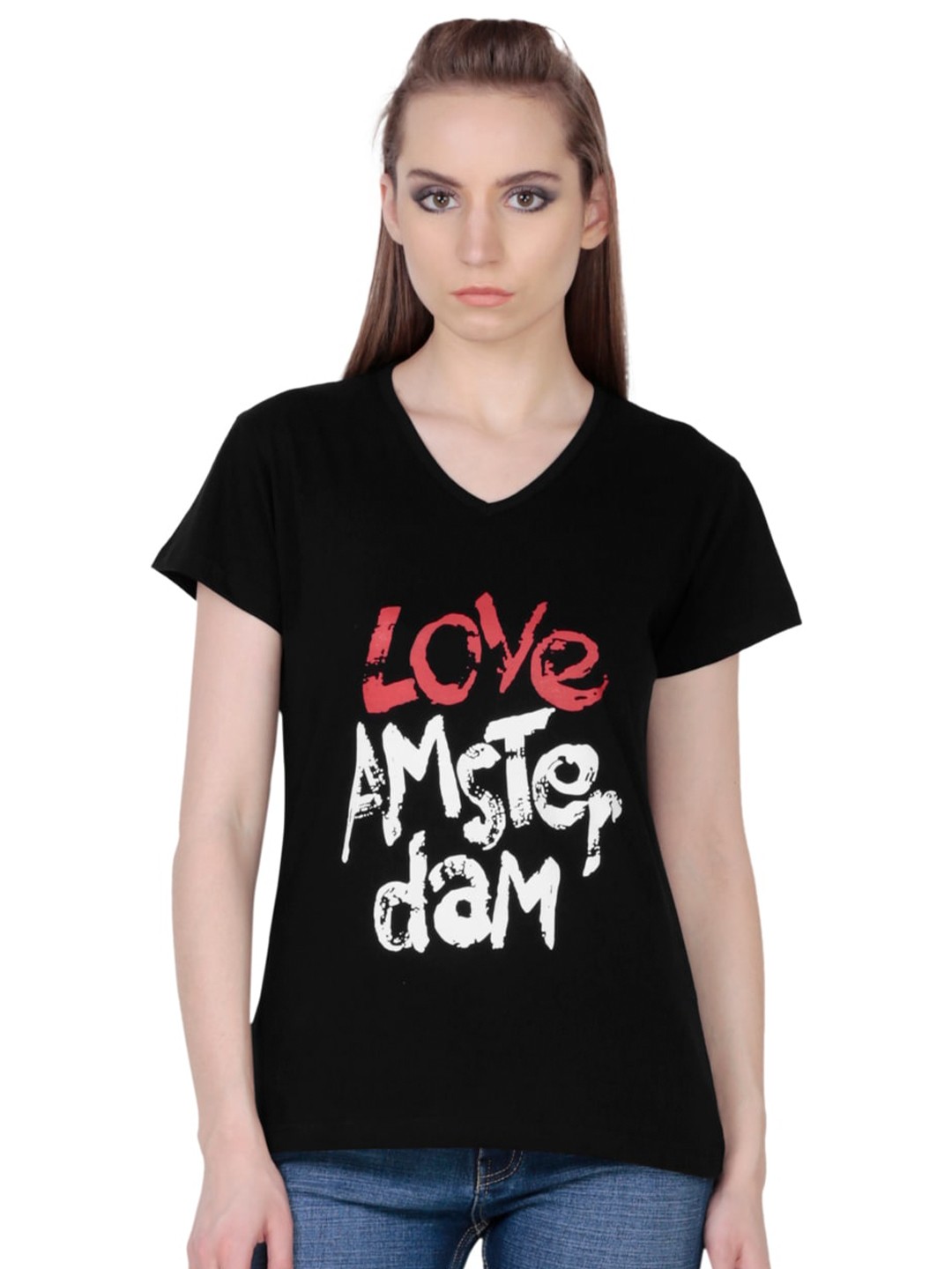 

Fashionable Print Cotton Top, Black