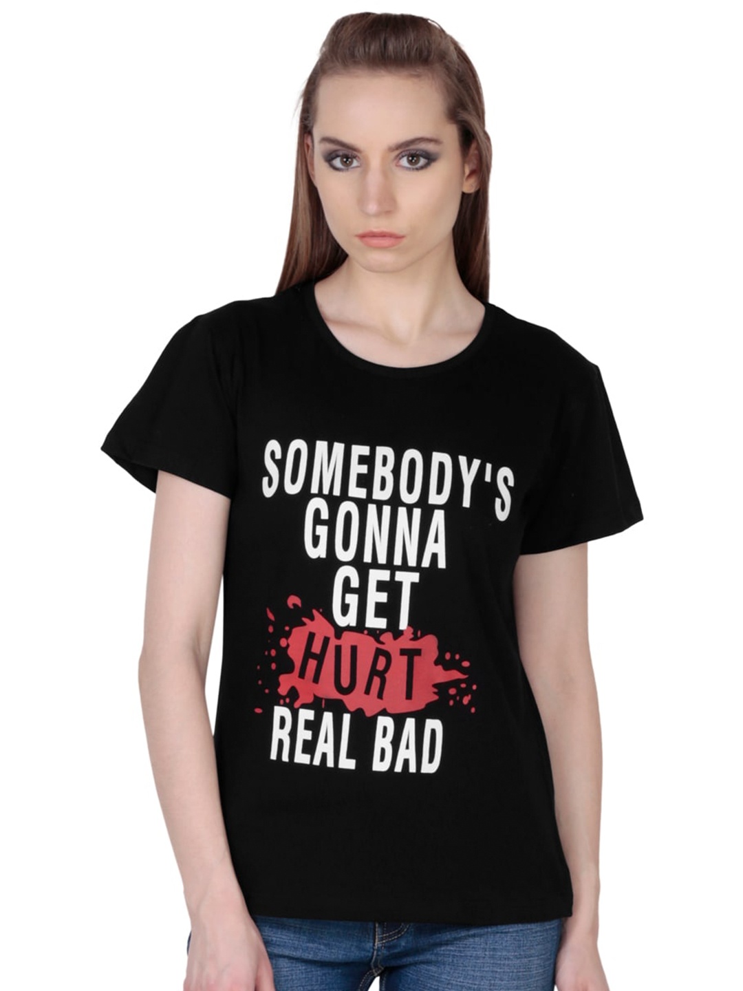 

Fashionable Print Cotton Top, Black