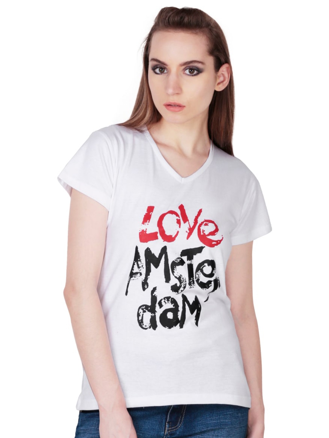 

Fashionable Print Cotton Top, White