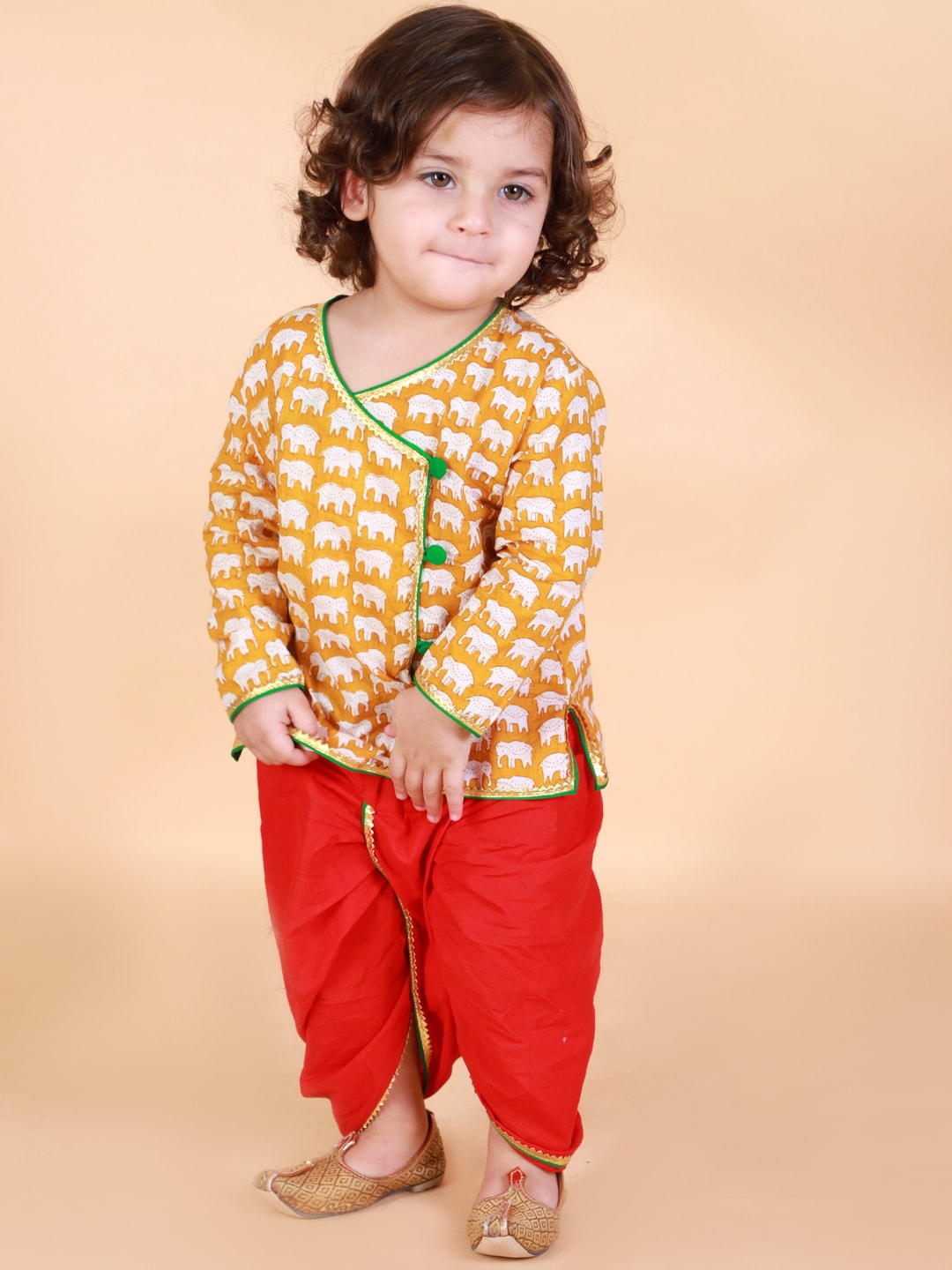 

KID1 Boys Animal Printed Regular Pure Cotton Kurta with Dhoti Pants, Yellow