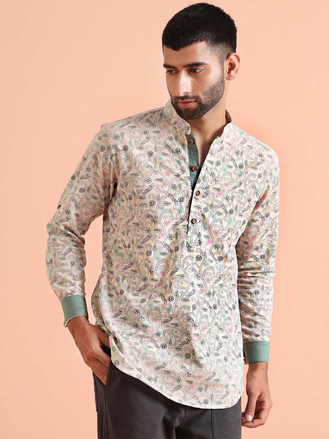 

KISAH Men Printed Mirror Work Anarkali Short Kurta, Multi