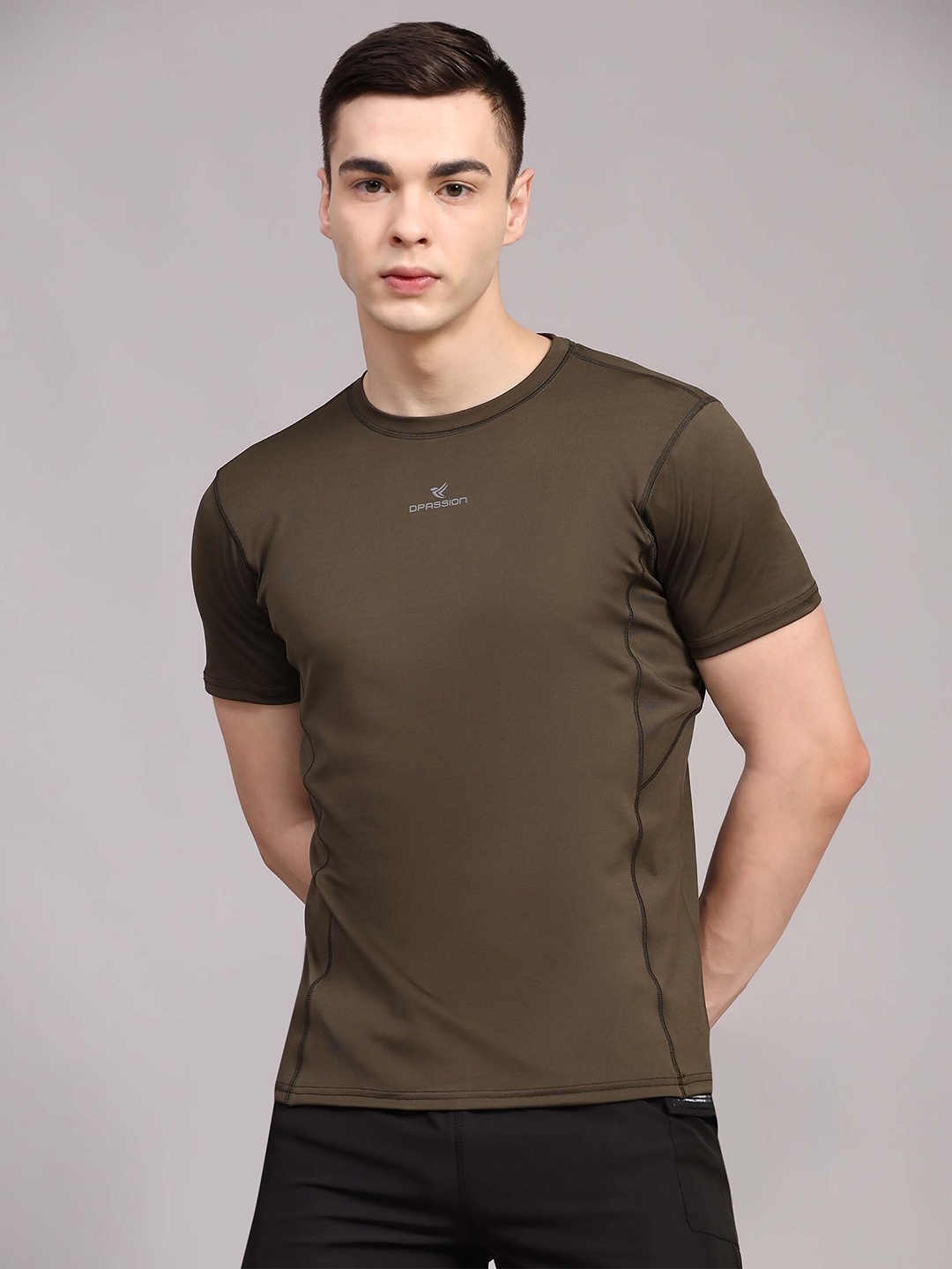 

Dpassion Round Neck Short Sleeves Quick Dry Training T-shirt, Olive