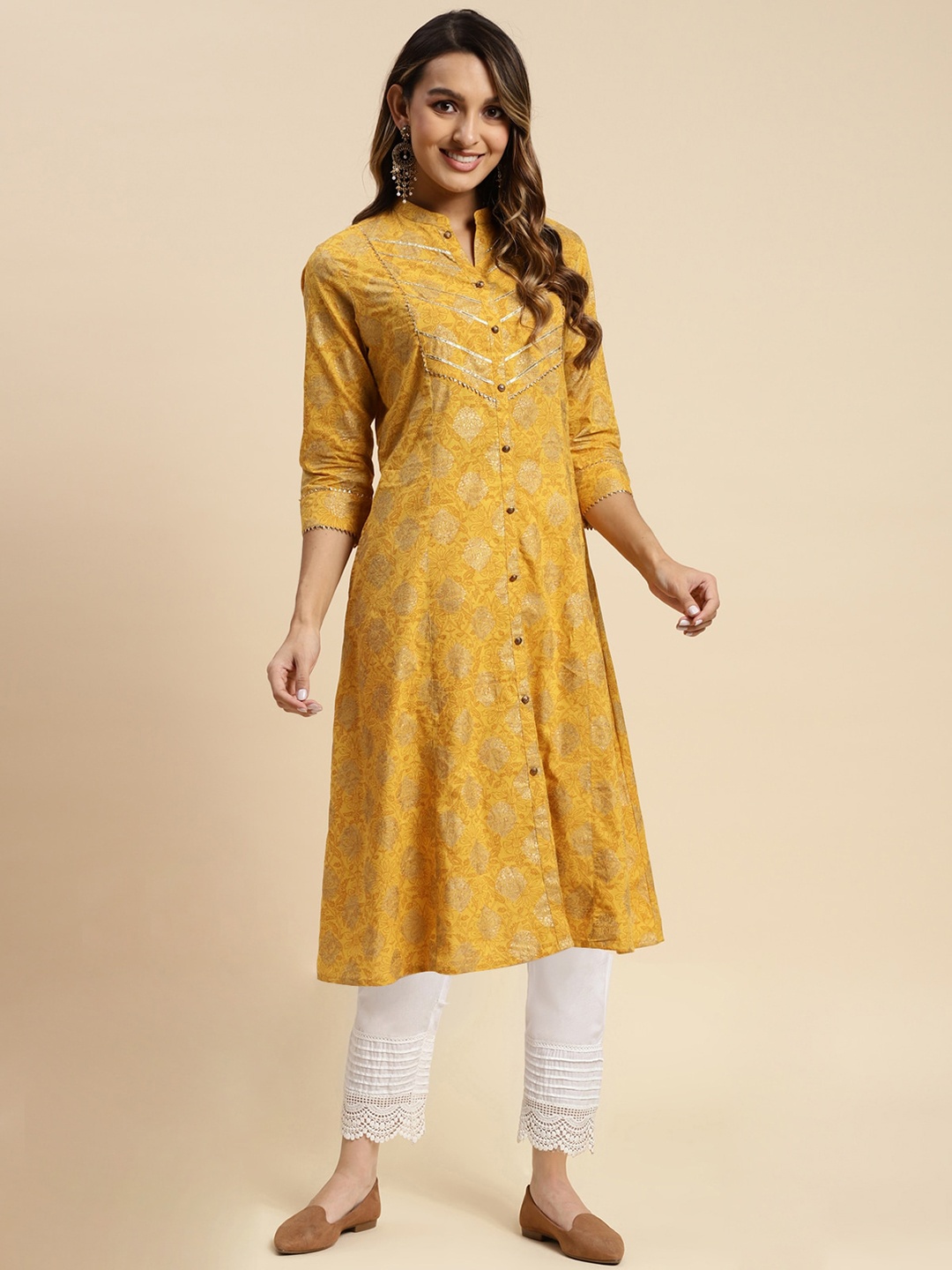 

Rangita Printed Regular Gotta Patti Pure Cotton Kurta with Trousers, Yellow