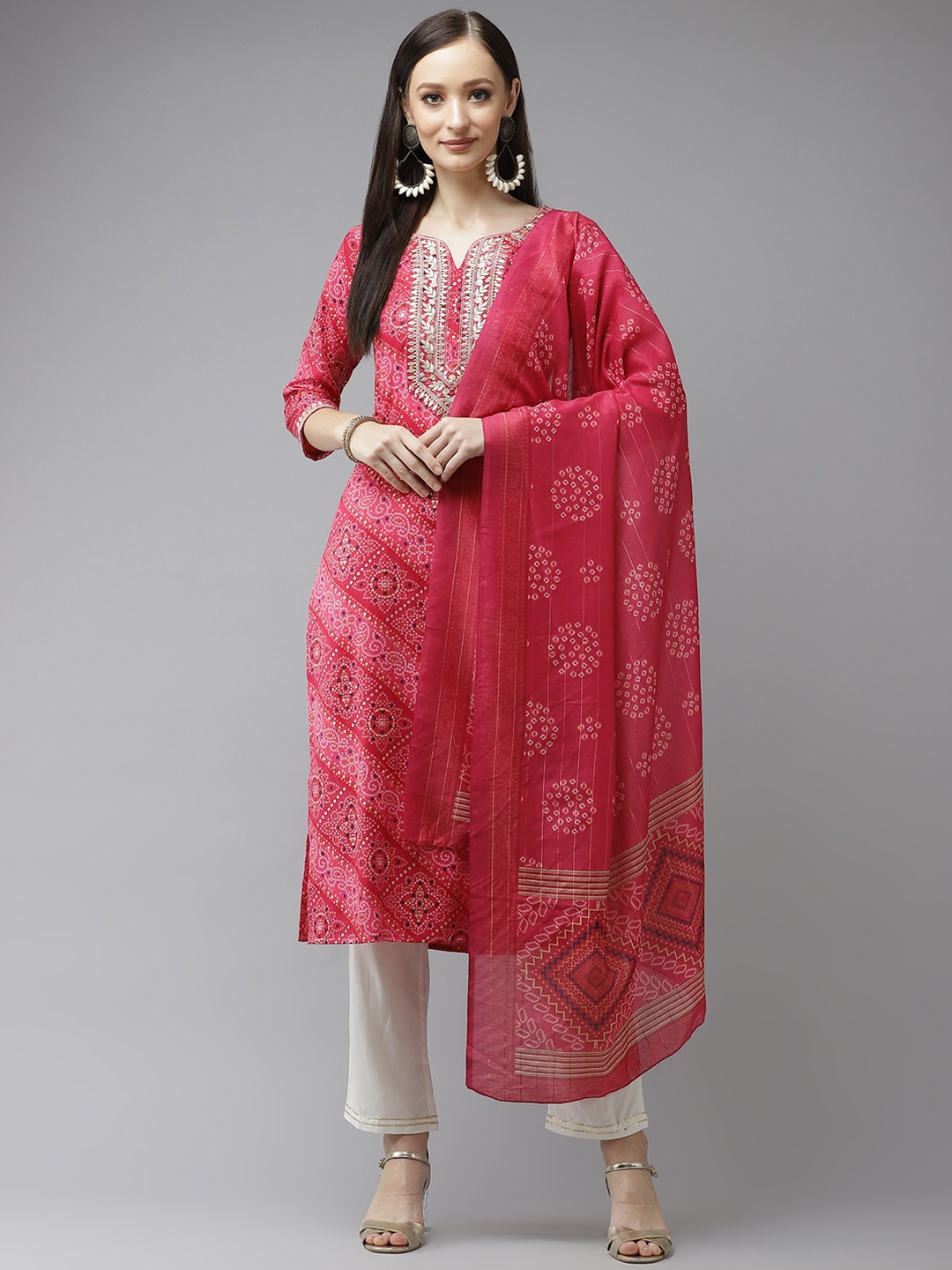 

KALINI Bandhani Printed Regular Kurta with Palazzos & With Dupatta, Pink