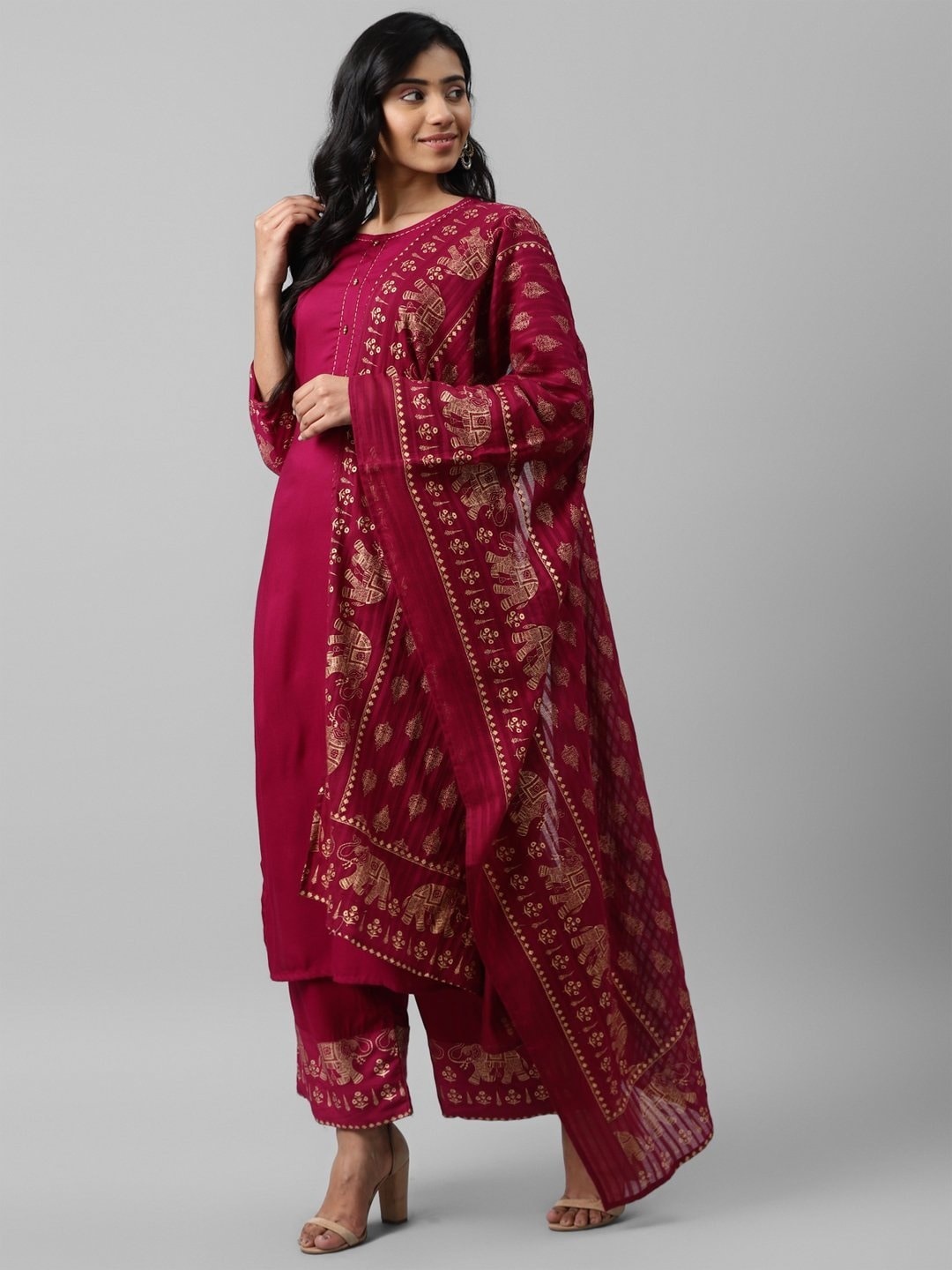 

KALINI Regular Pure Cotton Kurta with Palazzos & Dupatta, Pink