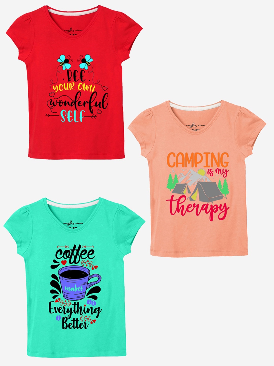 

BAESD Girls 3 Printed Applique T-shirt, Multi