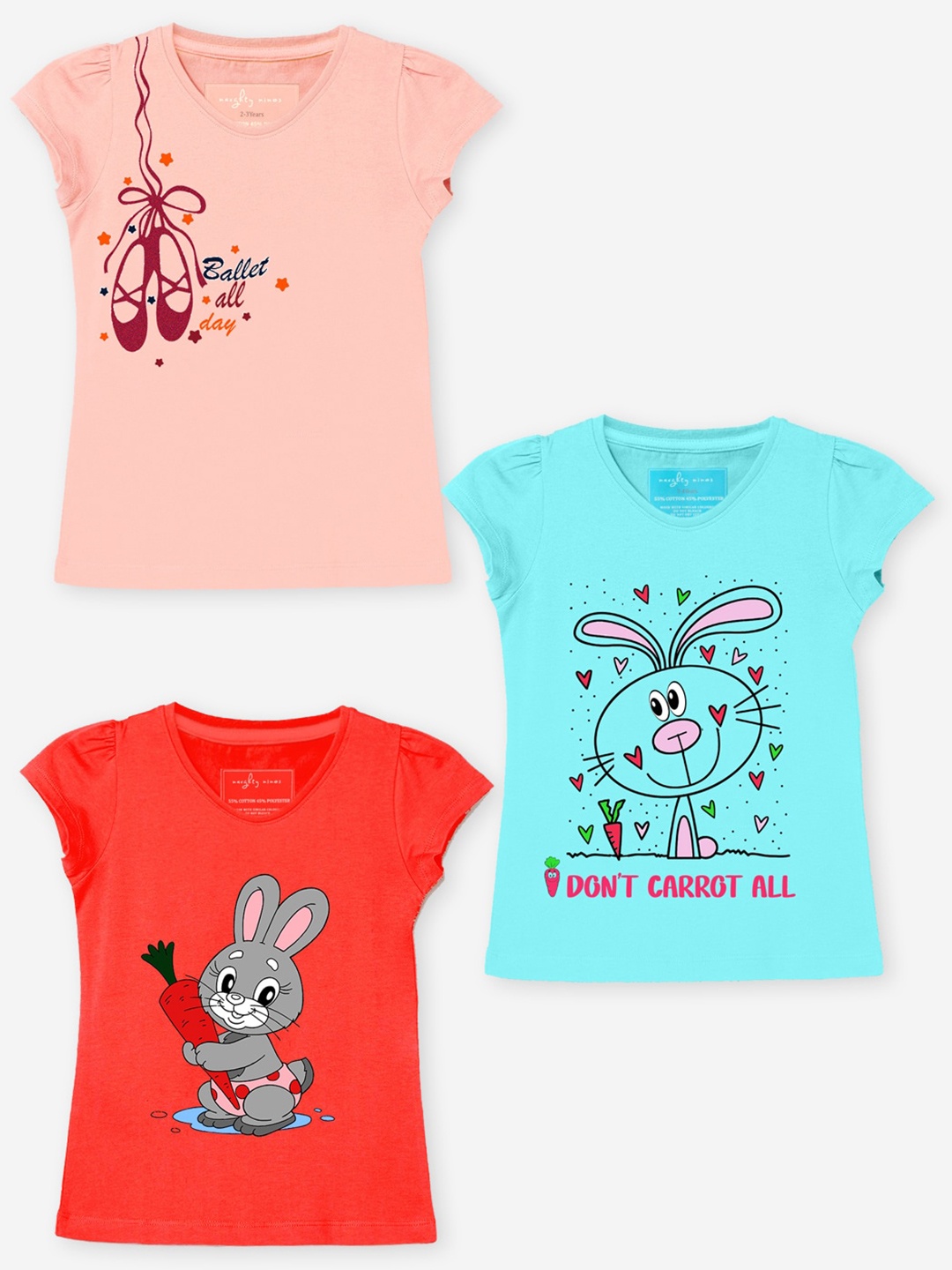 

BAESD Girls Pack OF 3 Printed Cotton T-shirt, Multi