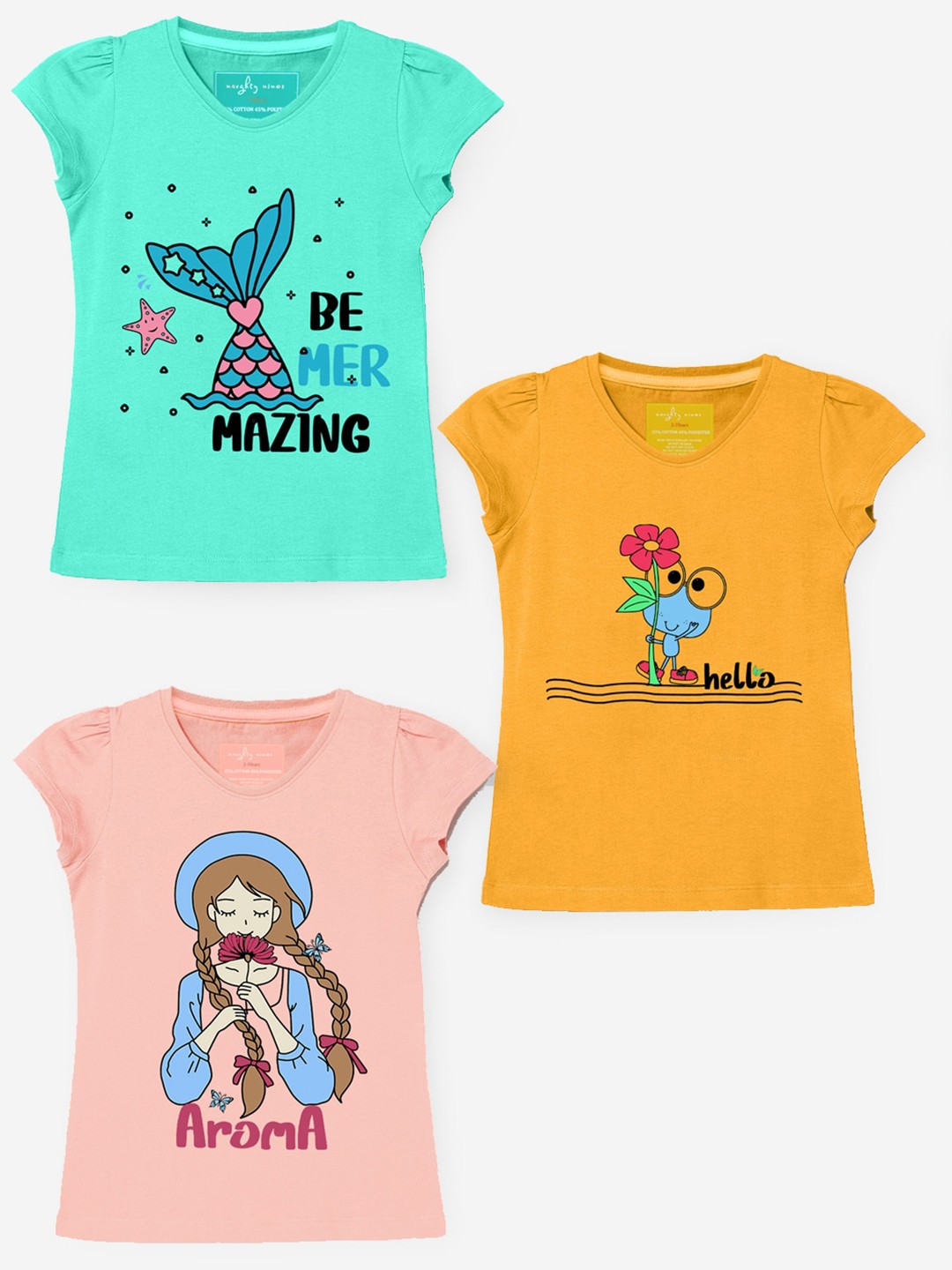 

BAESD Girls Pack Of 3 Printed Applique T-shirt, Multi