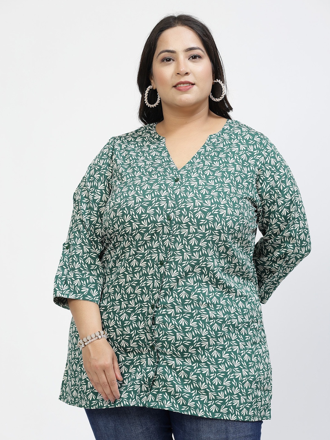 

plusS Floral Print Top, Green