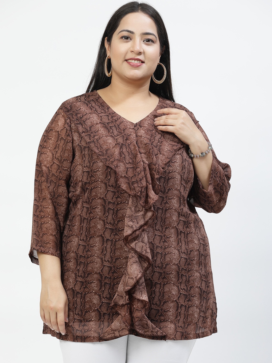 

plusS Print Top, Brown