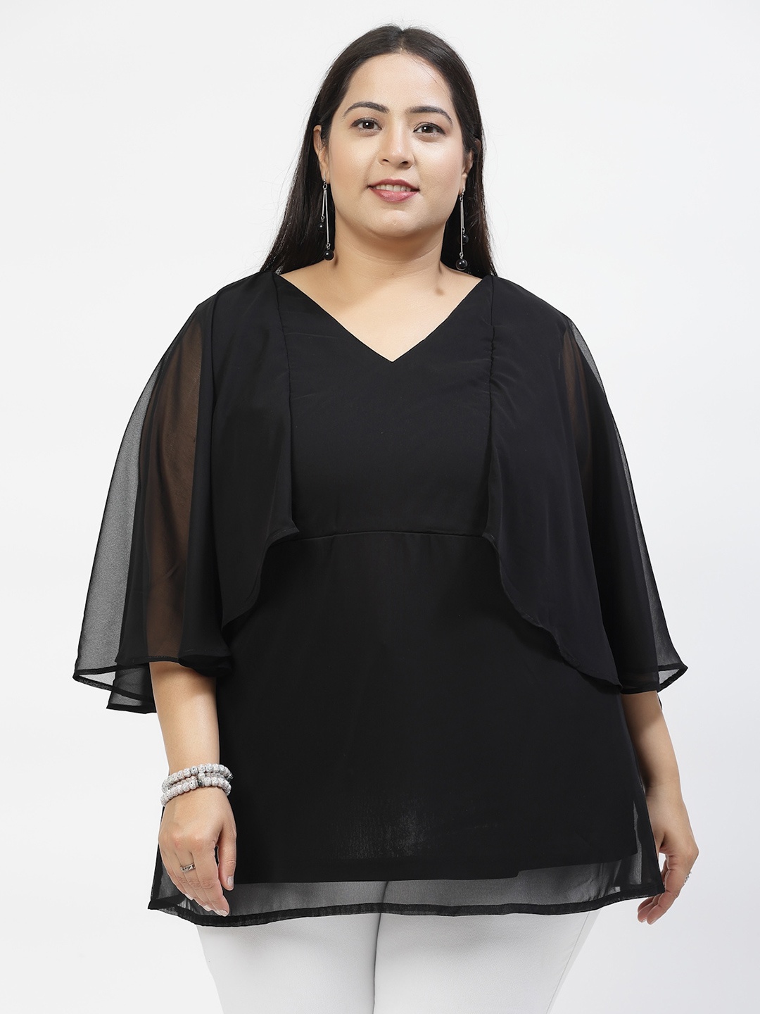 

plusS Cape Sleeve Cape Top, Black