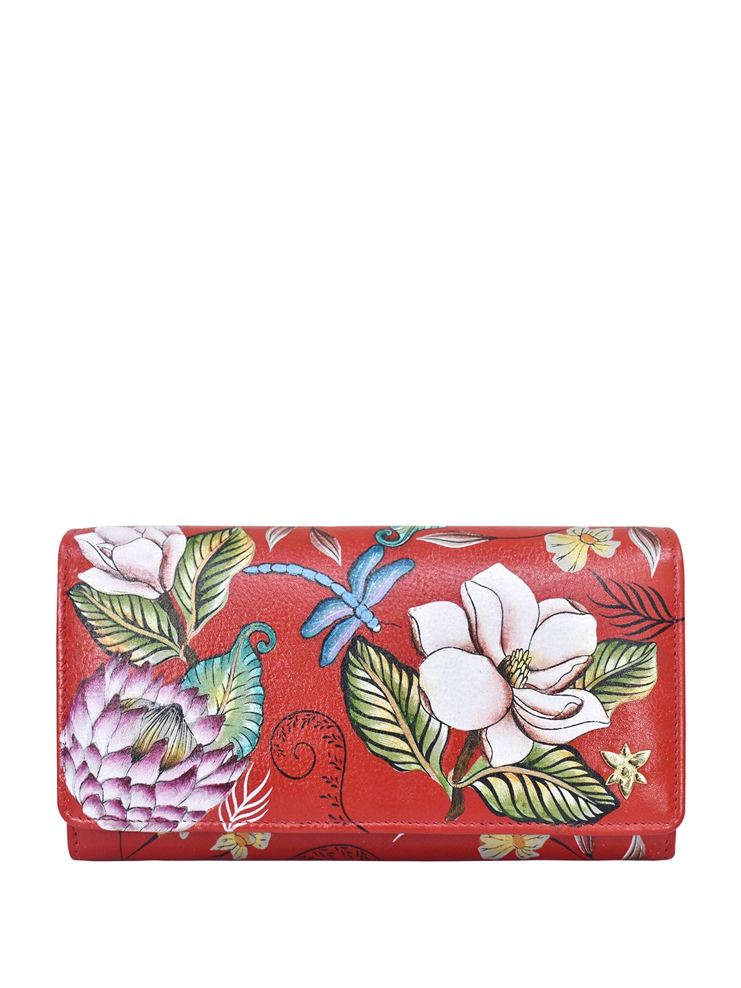 

Anuschka Women Floral Printed Leather Envelope Wallet, Red