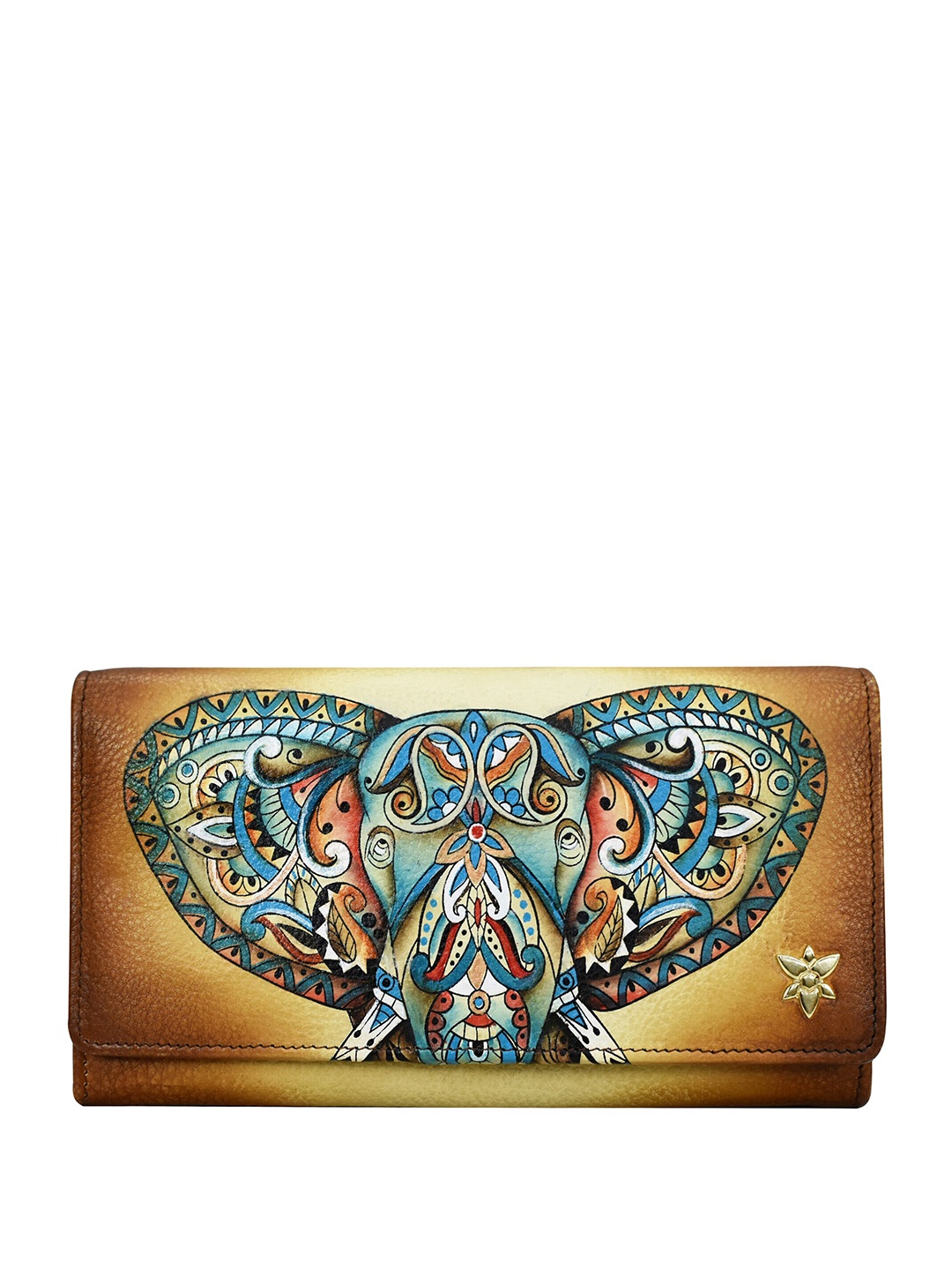 

Anuschka Women Ethnic Motifs Printed Leather Envelope Wallet, Tan