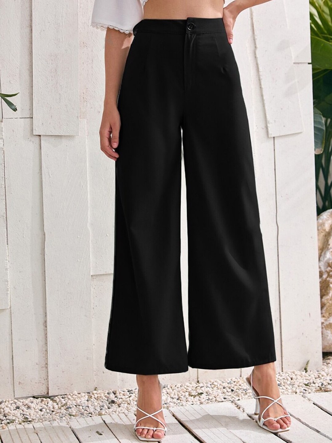 

FORKEY Women Relaxed Straight Leg High-Rise Wide Leg Trousers, Black