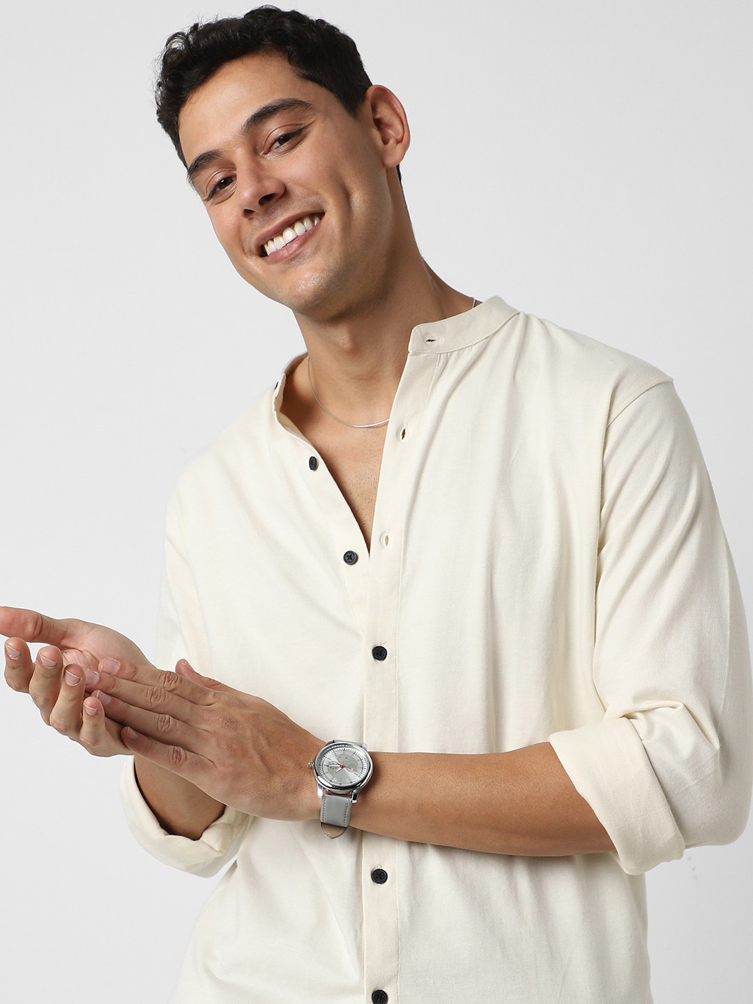 

VASTRADO Men Classic Slim Fit Opaque Casual Shirt, Off white