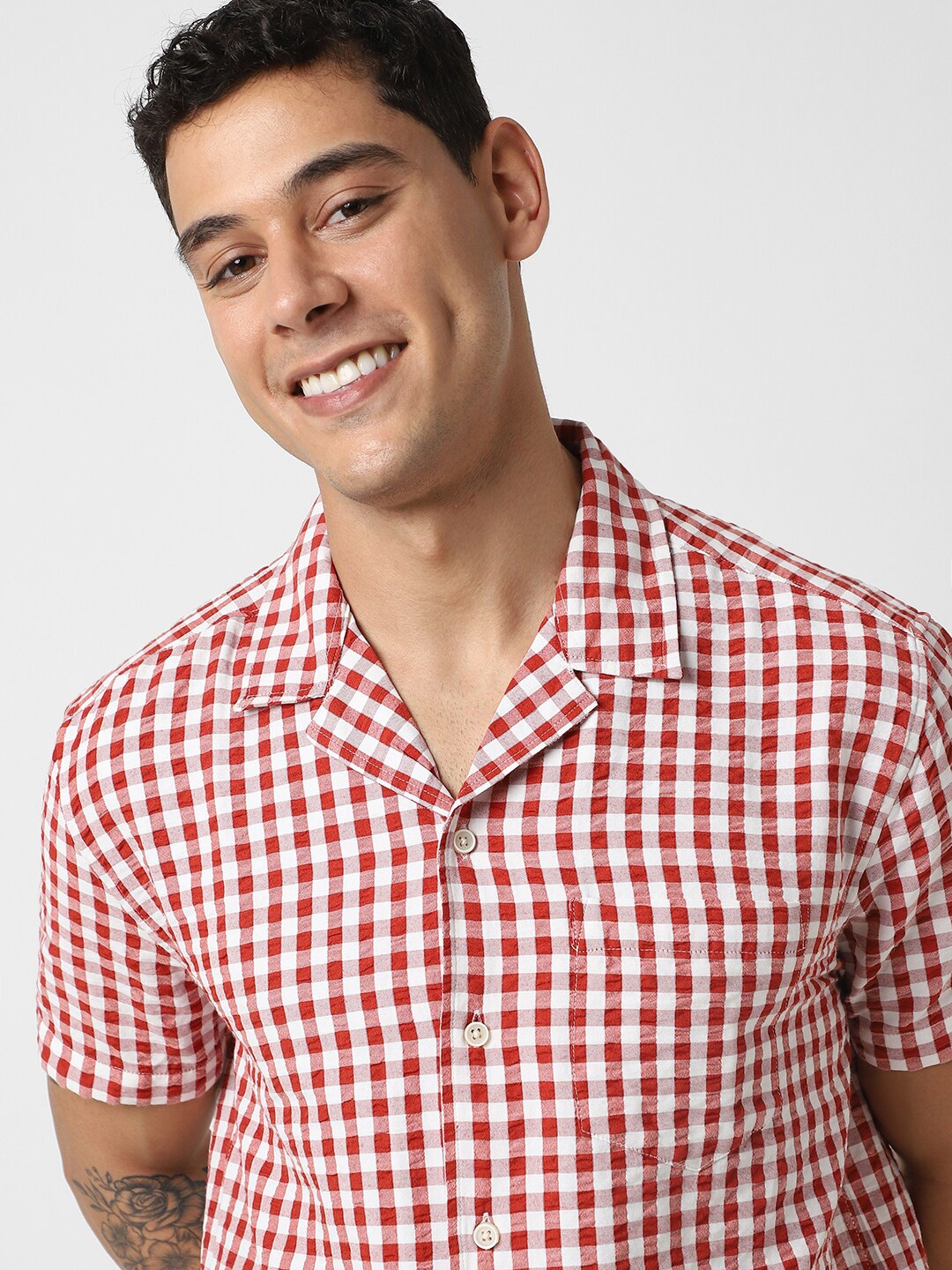 

VASTRADO Men Classic Gingham Checks Opaque Checked Casual Shirt, Red