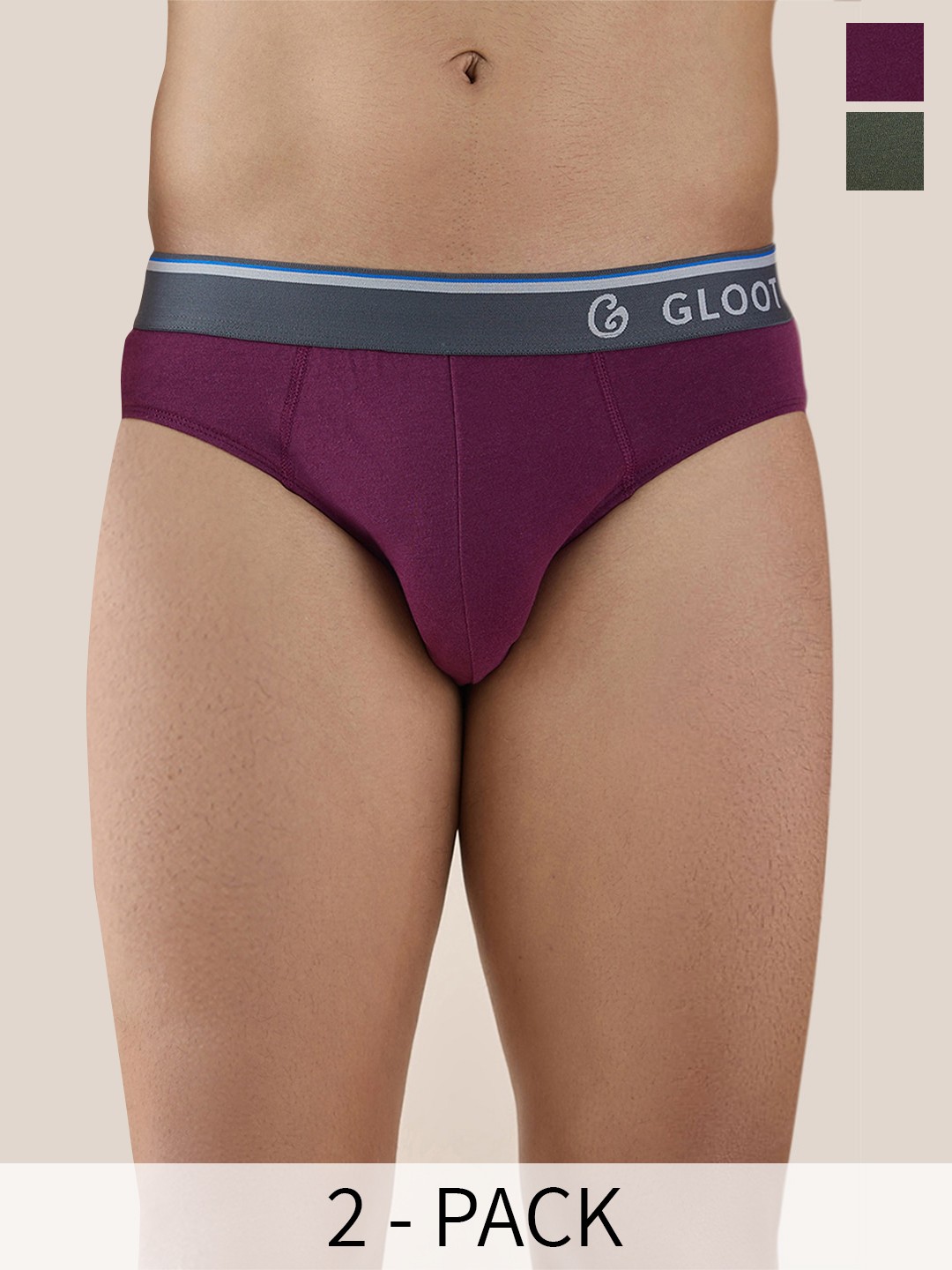

Gloot Pack Of 2 Anti-Odour Hipster Briefs GLI018_Plum /Olive, Purple