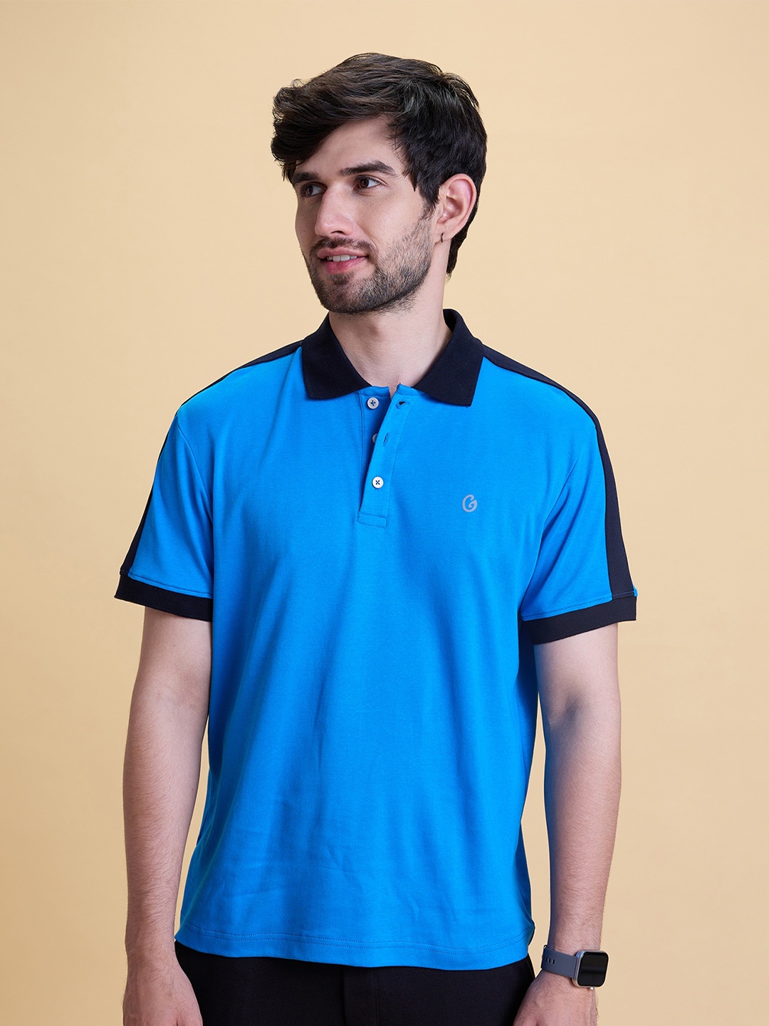 

Gloot Men Polo Collar Pockets T-shirt, Blue